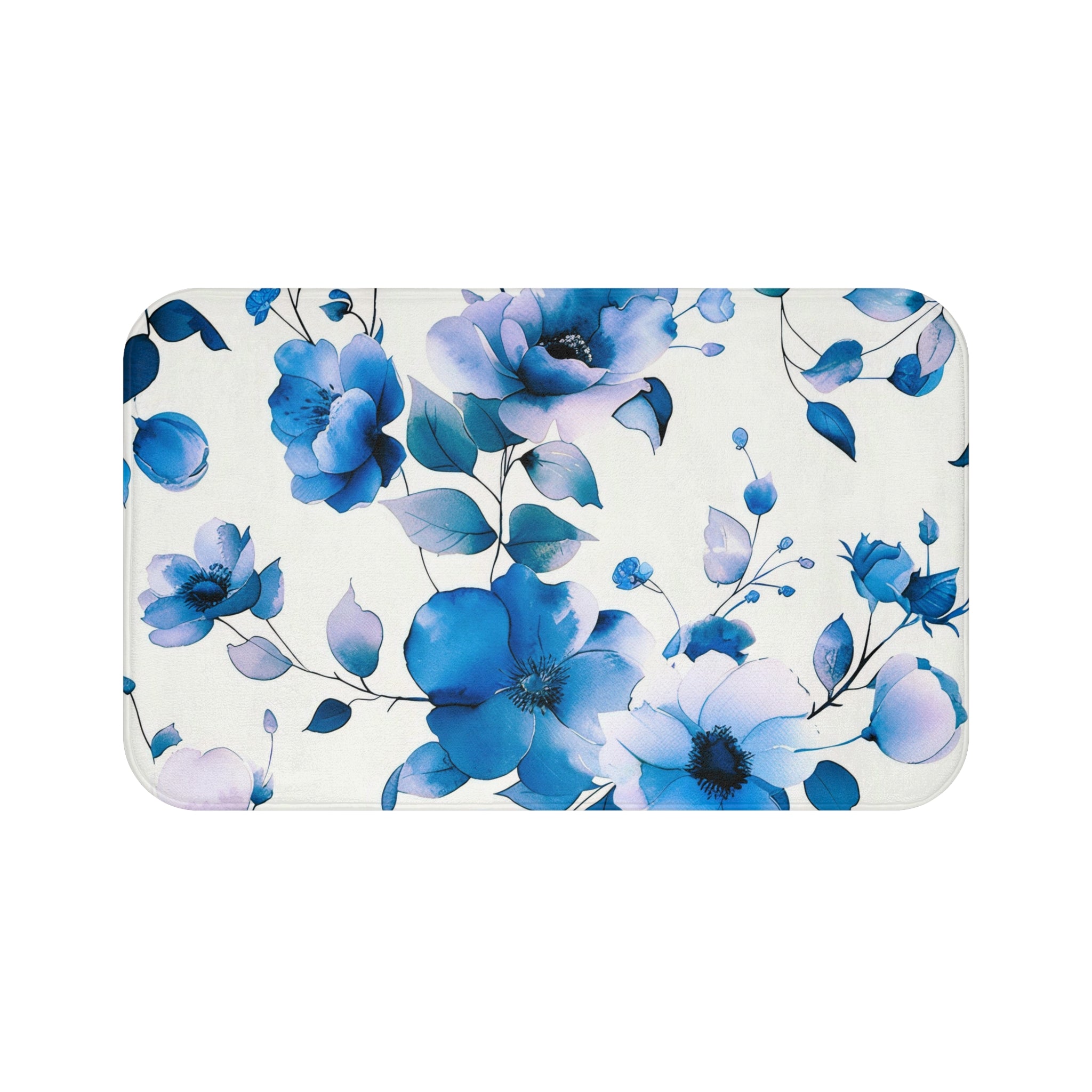 Bath, Kitchen Mat | Floral, Indigo Blue, Lavender White