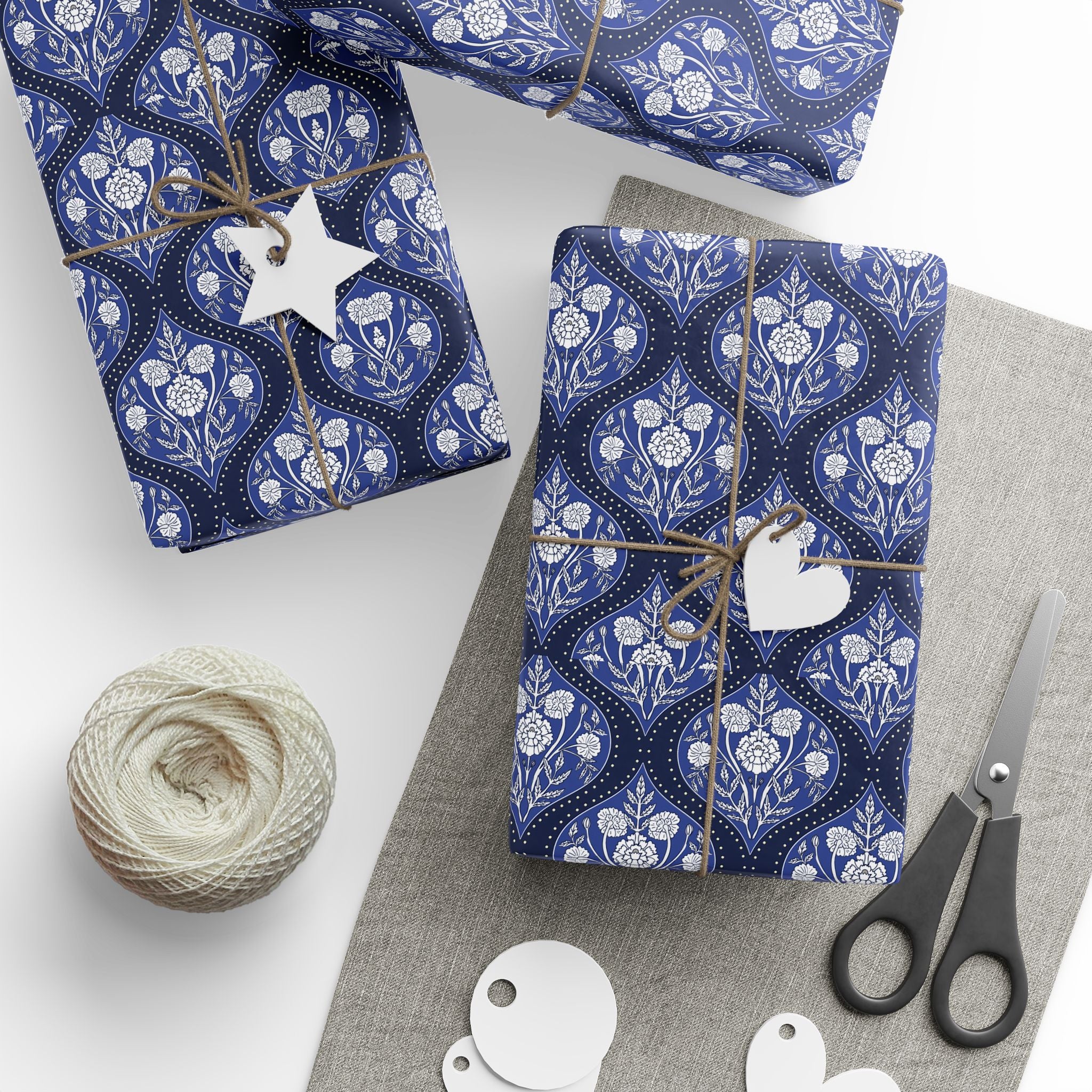 Elegant Wrapping Paper | Vintage Blue White Floral Gift Wrap for the Holidays, Birthdays