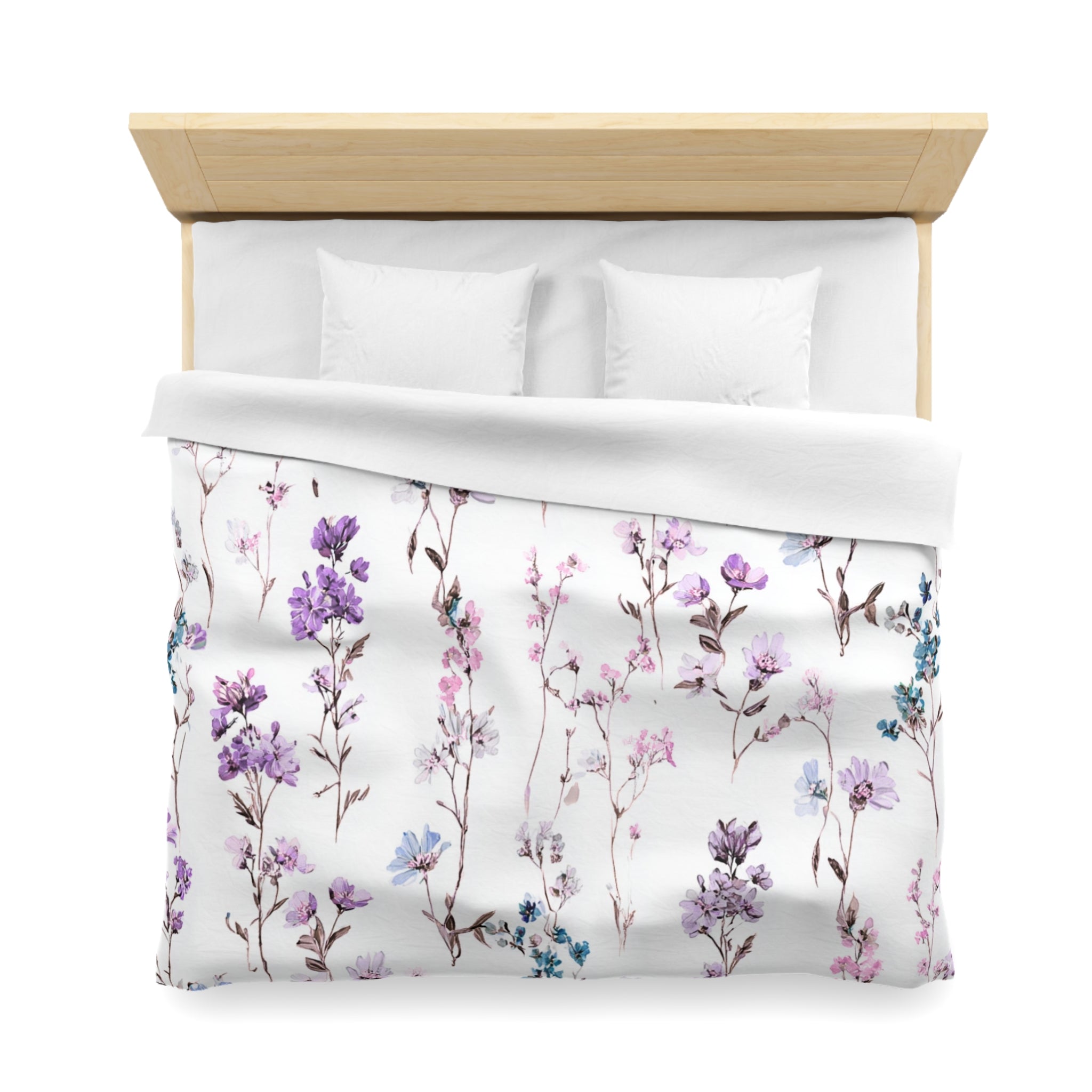 Floral Modern Duvet, Pillow Cover | White Purple Bedroom Decor