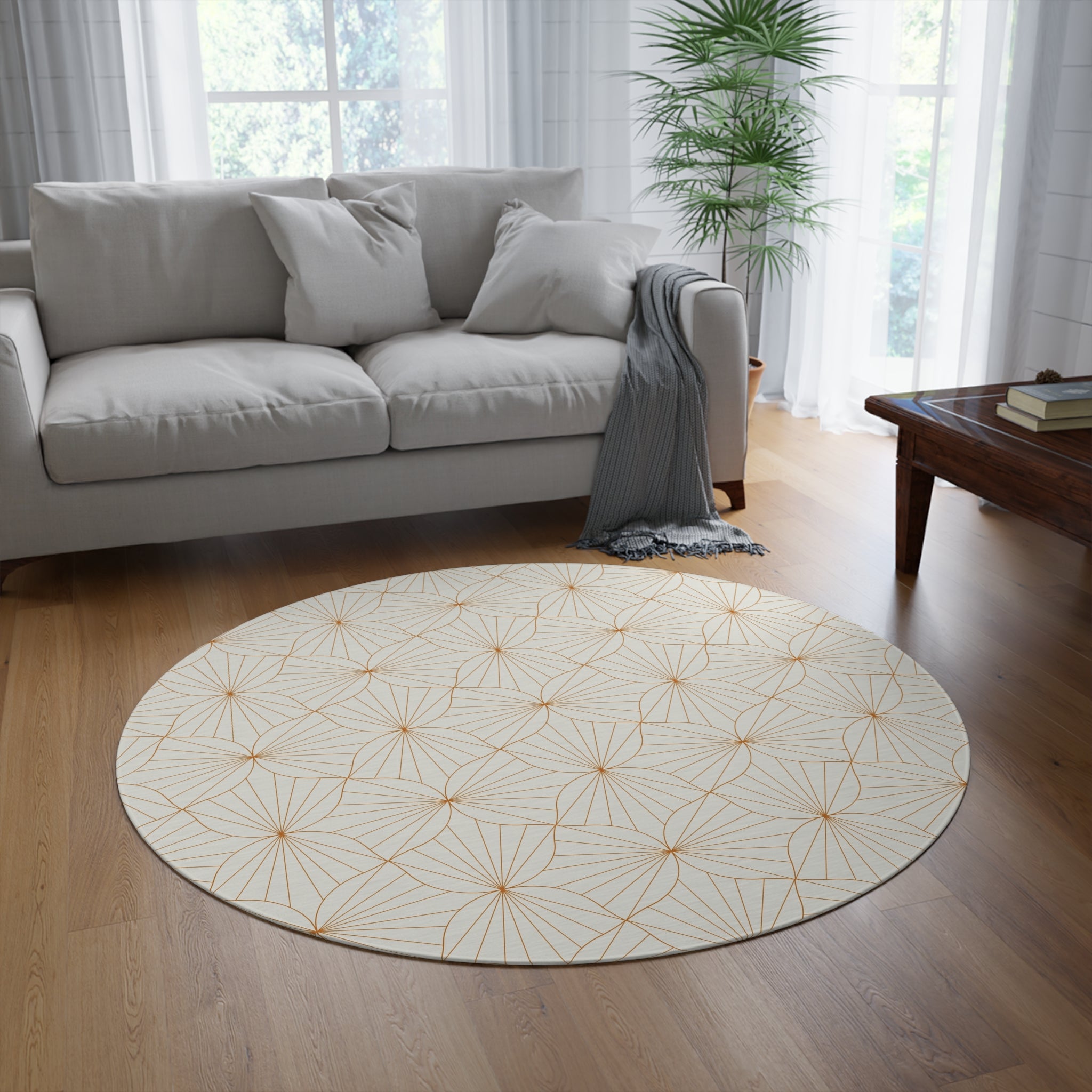 Geometric Round Area Rug | Beige, Rust