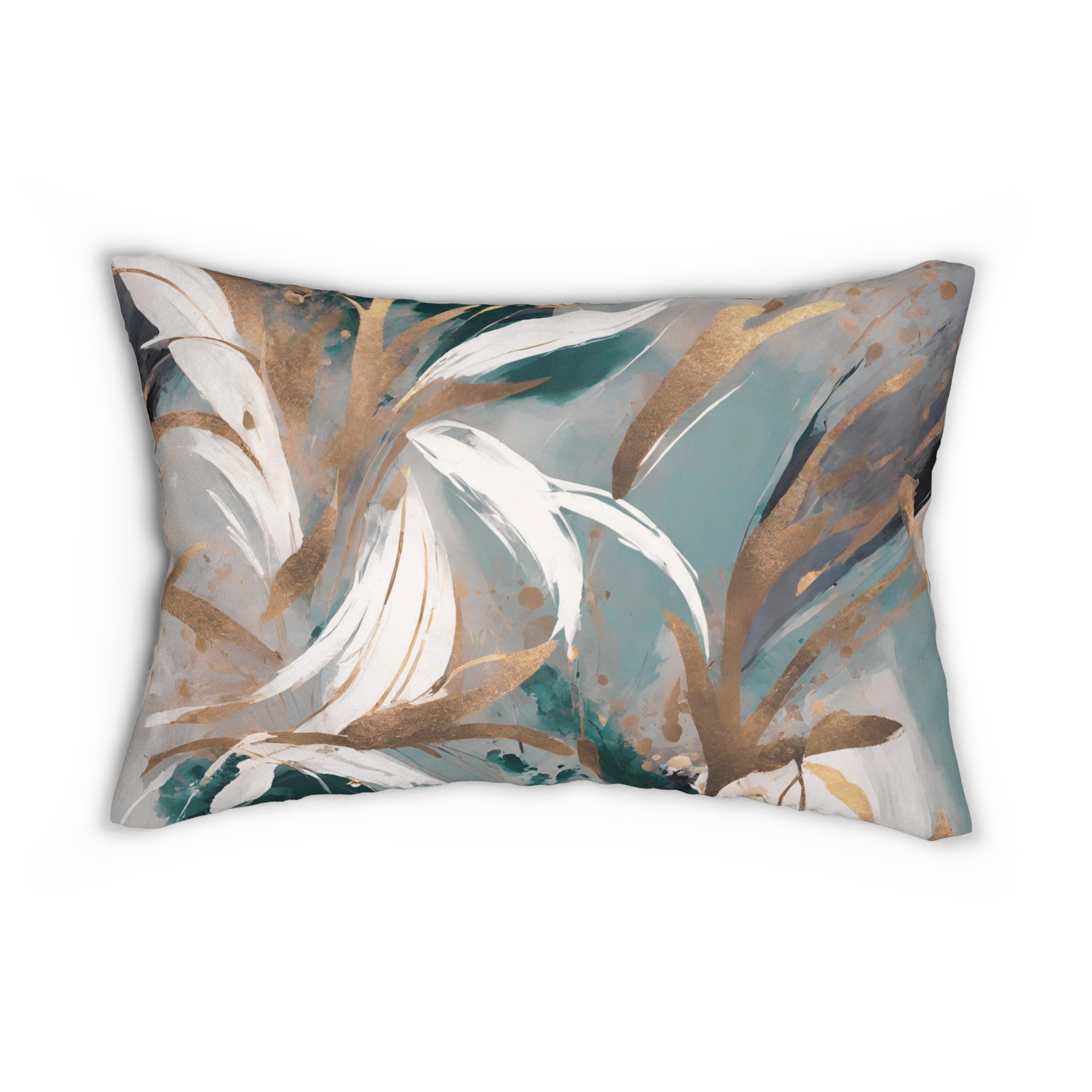 Boho Floral Lumbar Pillow | Sage Green Muted Gold, Beige