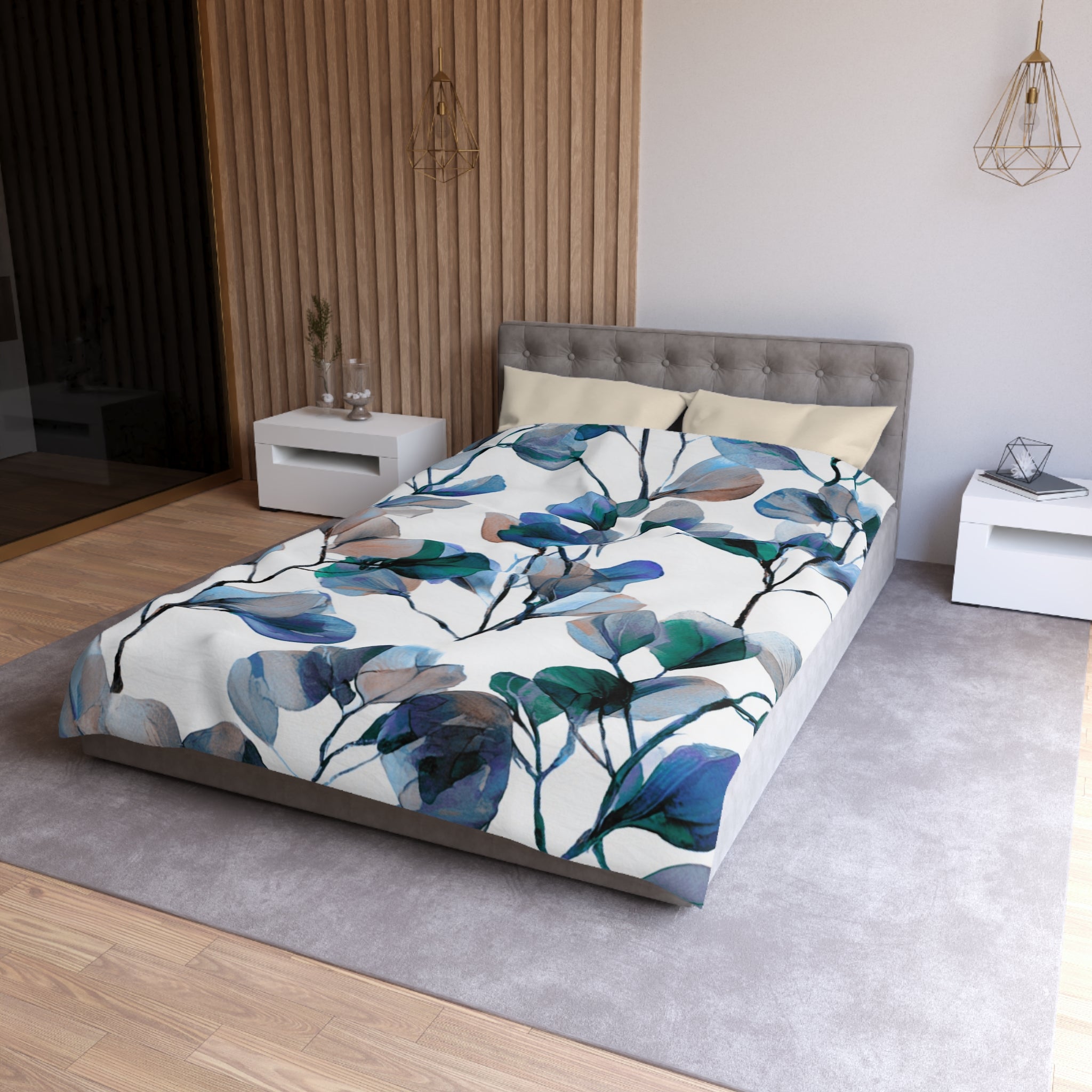 Floral Duvet, Pillow Cover | White Blue Bedroom Decor