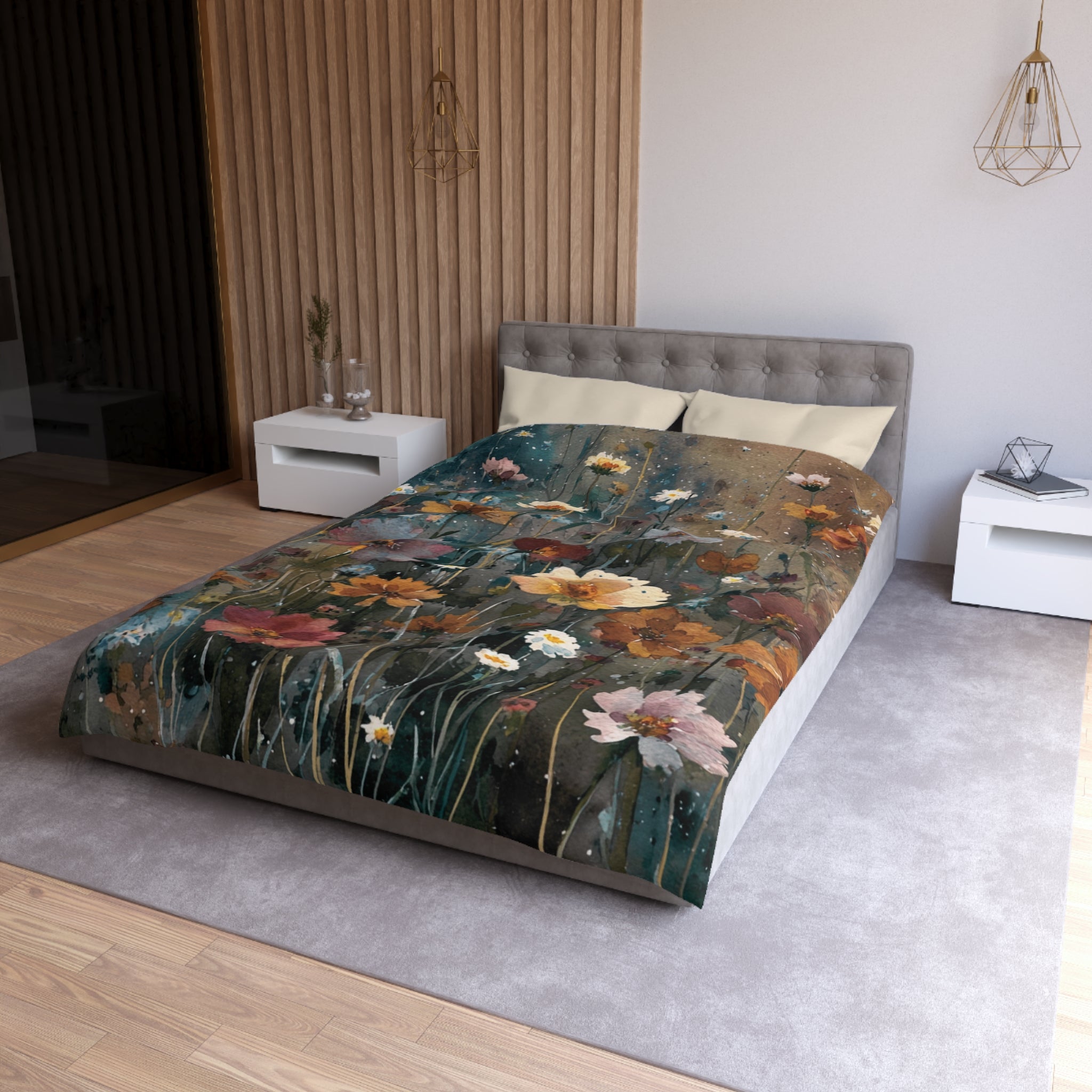 Floral Duvet, Pillow Cover | Teal Orange Bedroom Decor