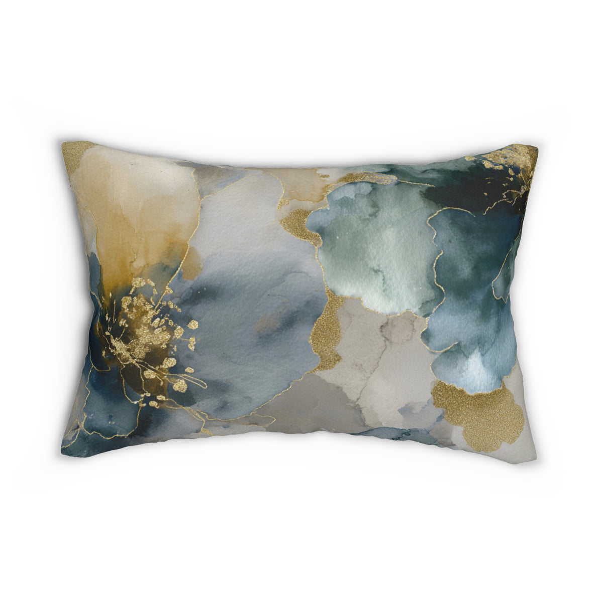 Slate Blue and Taupe Watercolor Floral Lumbar Pillow