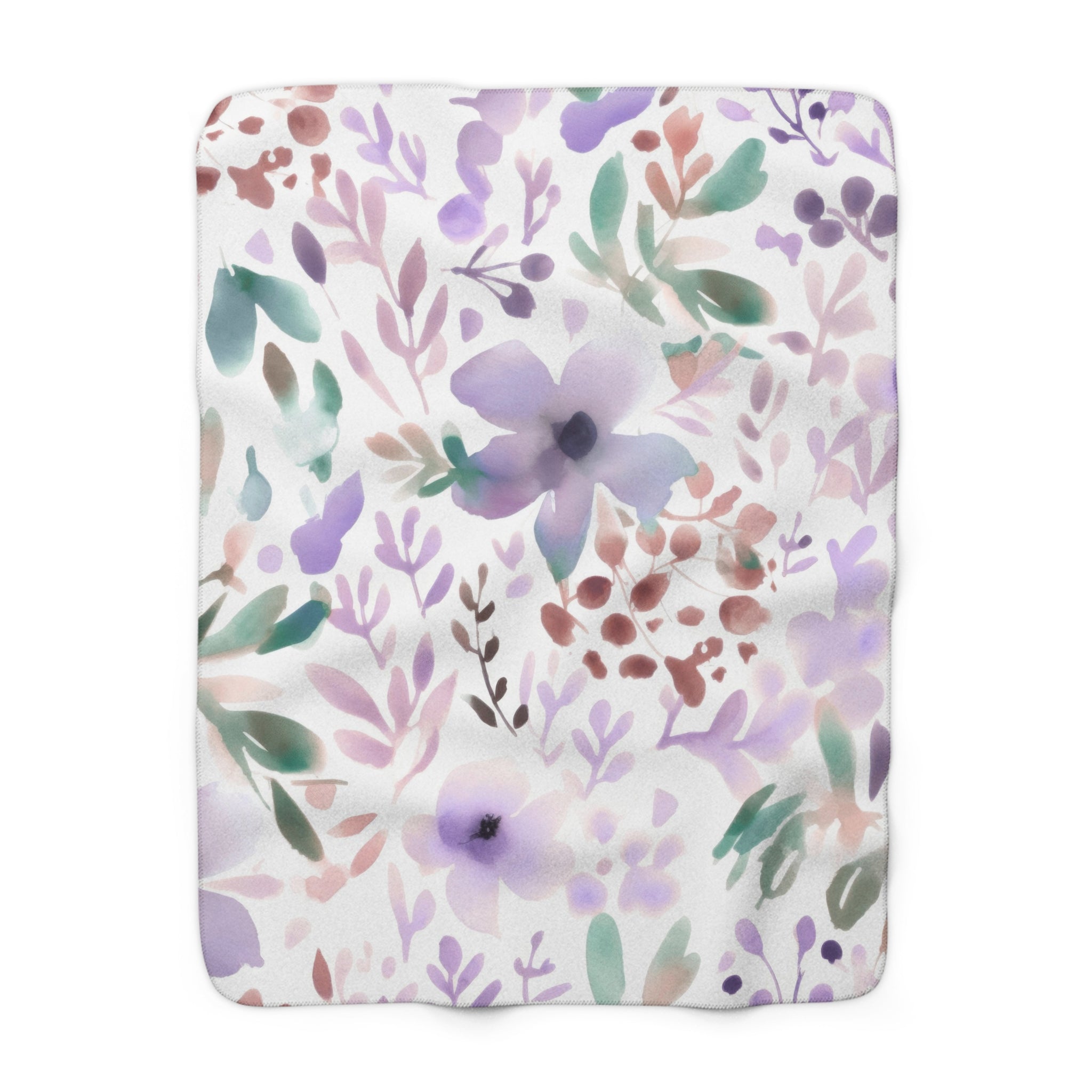 Floral Throw Blanket | White Purple Green Watercolor