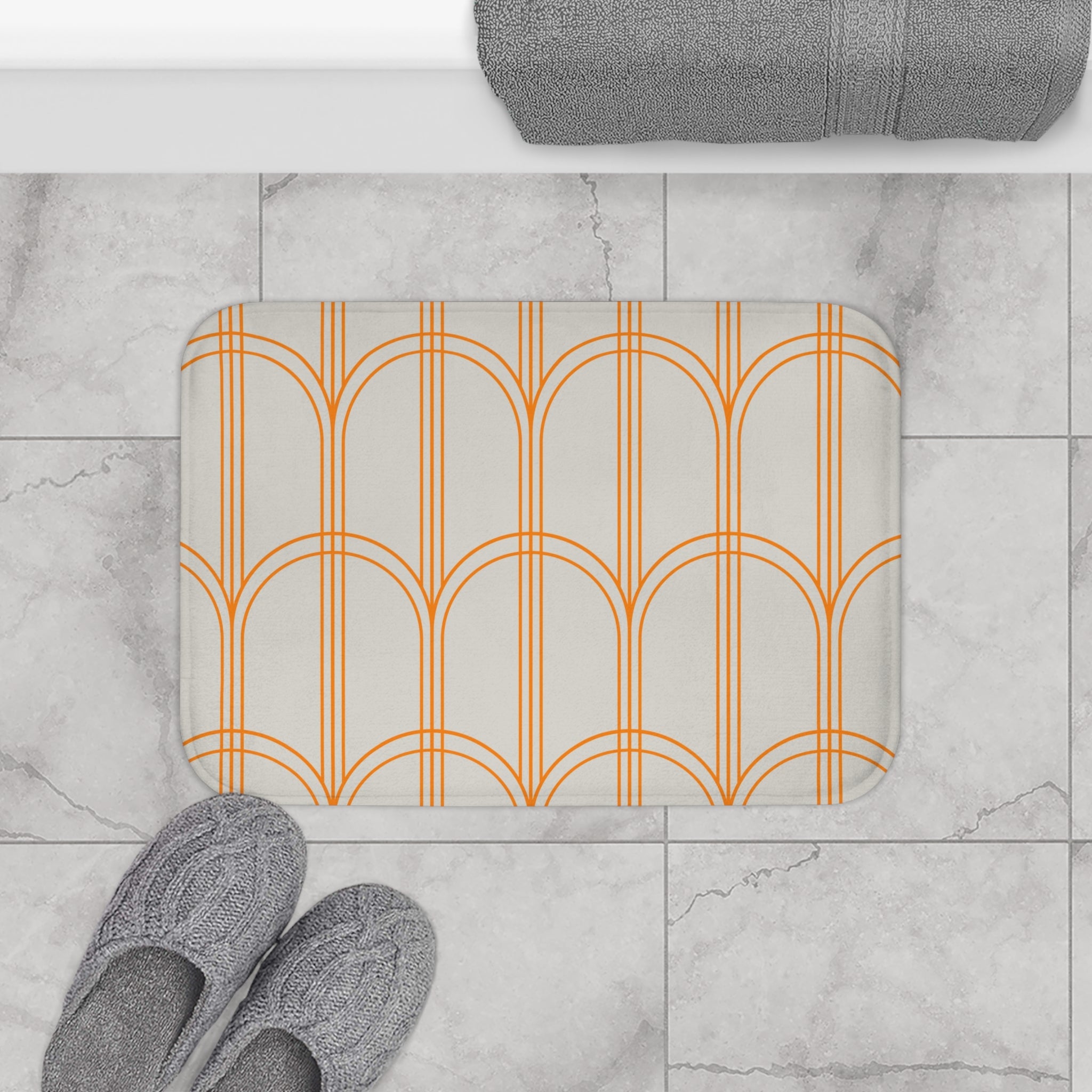 Art Deco Kitchen, Bath Mat | Grey Orange Arches