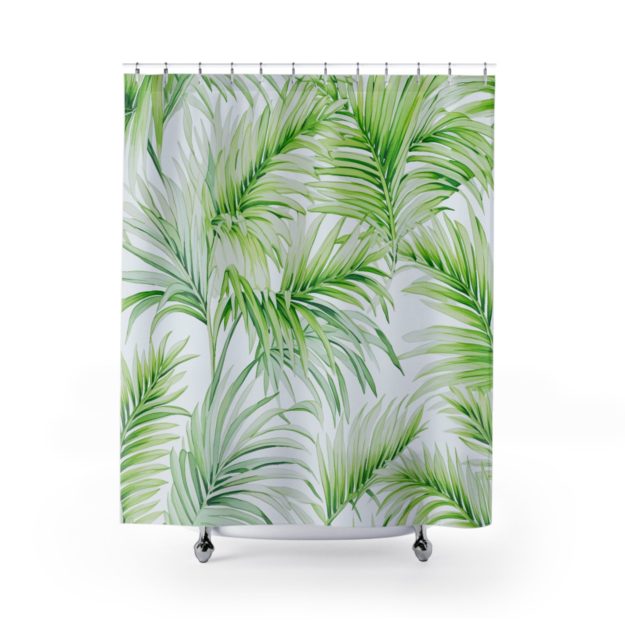 Jungle Floral Shower Curtain | Sage Green, Palm Leaves