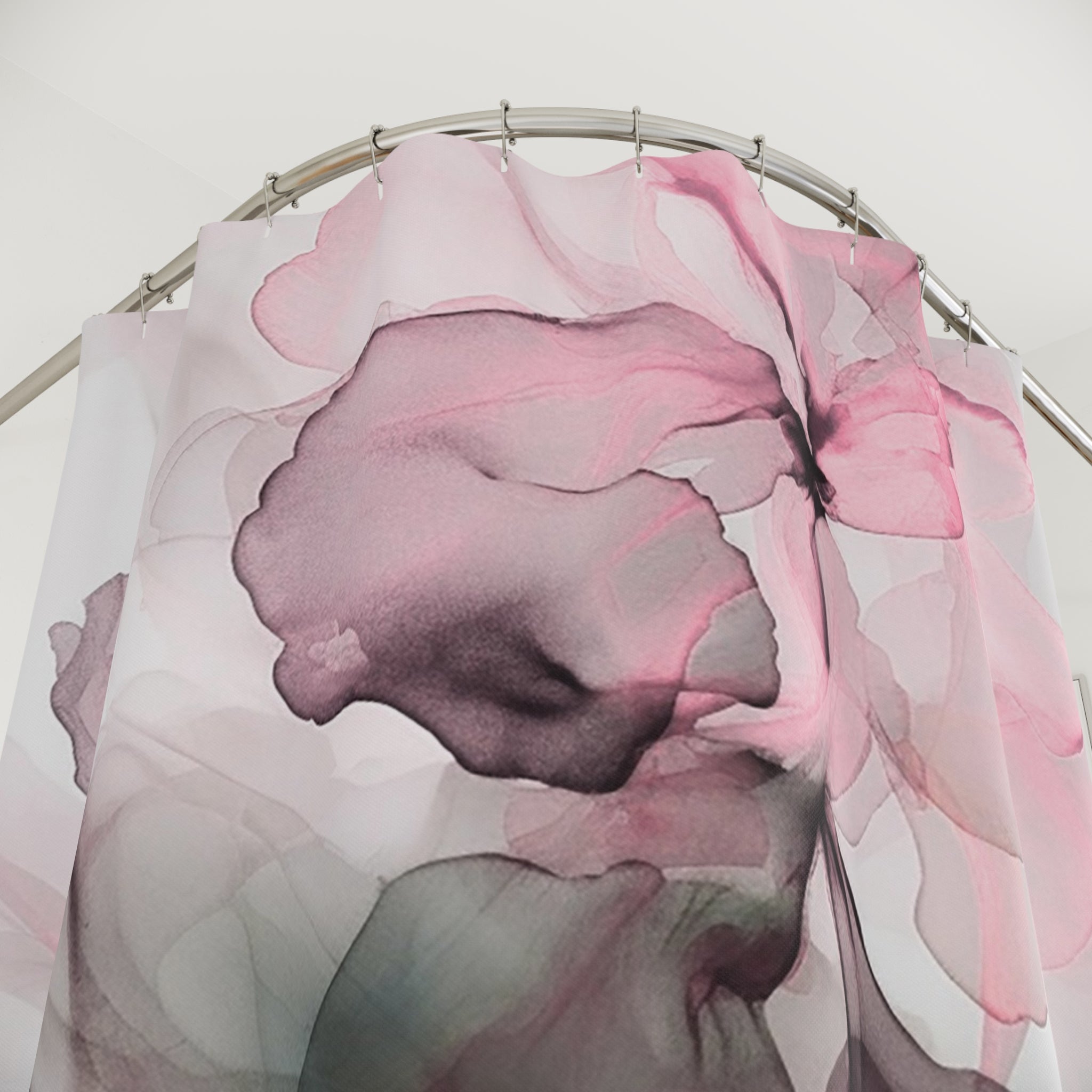 Floral Shower Curtain | Abstract Alcohol Ink, Pink Green Grey