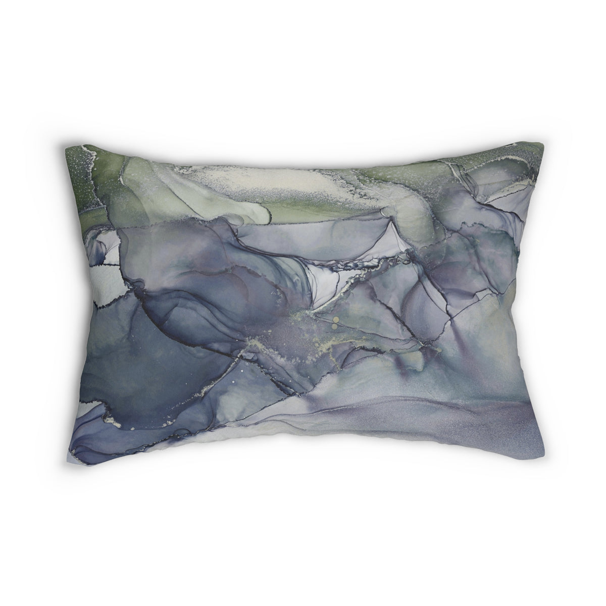 Sage Green Slate Blue Alcohol Ink Lumbar Pillow
