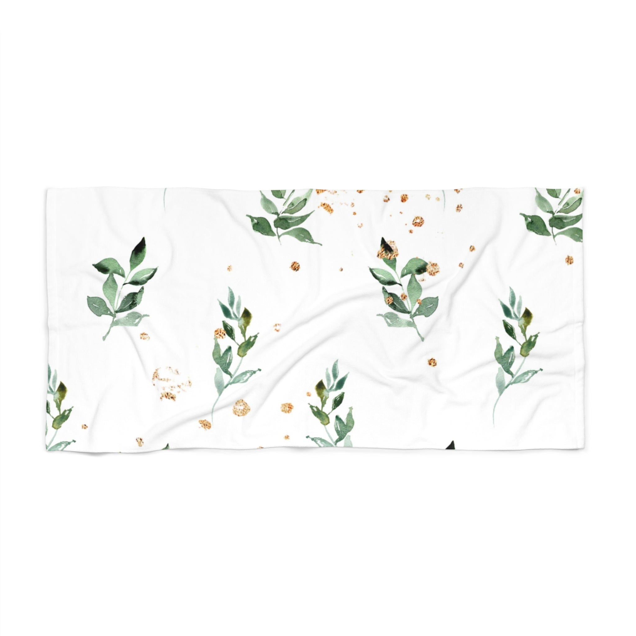 Floral Bath Beach Towel | White Sage Green Leaves