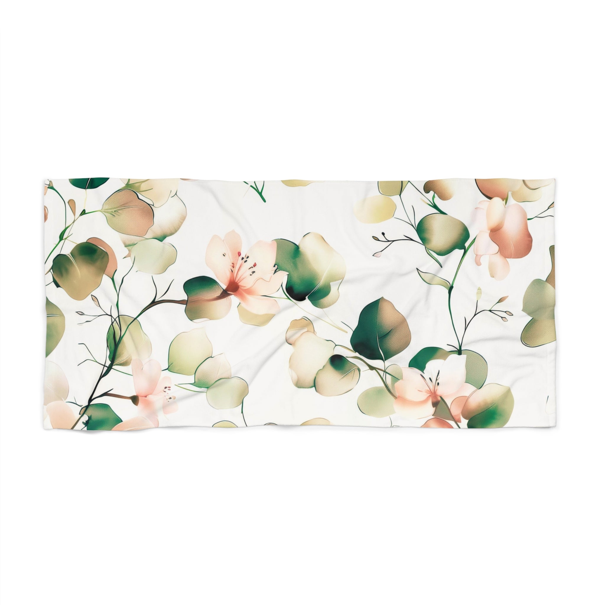 Floral Bath, Beach Towel | Sage Green, Blush Pink, White