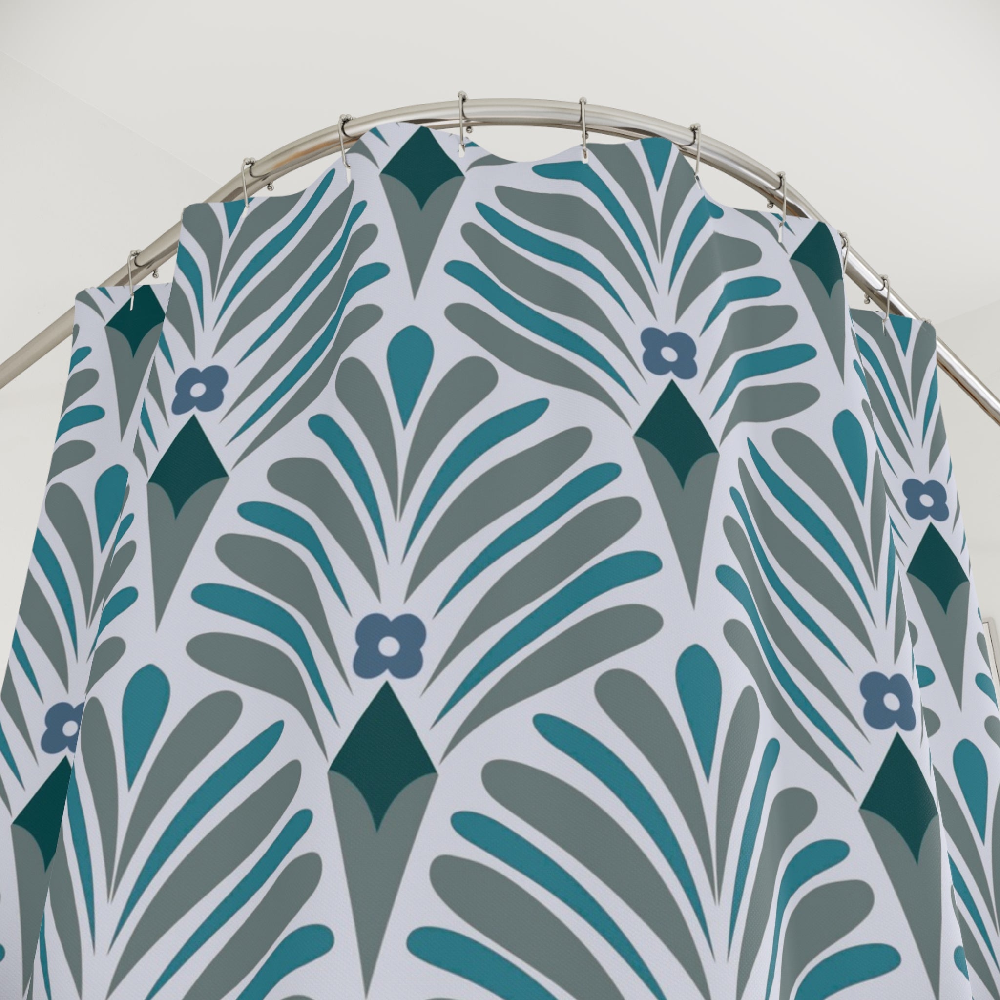 Abstract Shower Curtain | Pale Teal Blue, Grey Art Deco