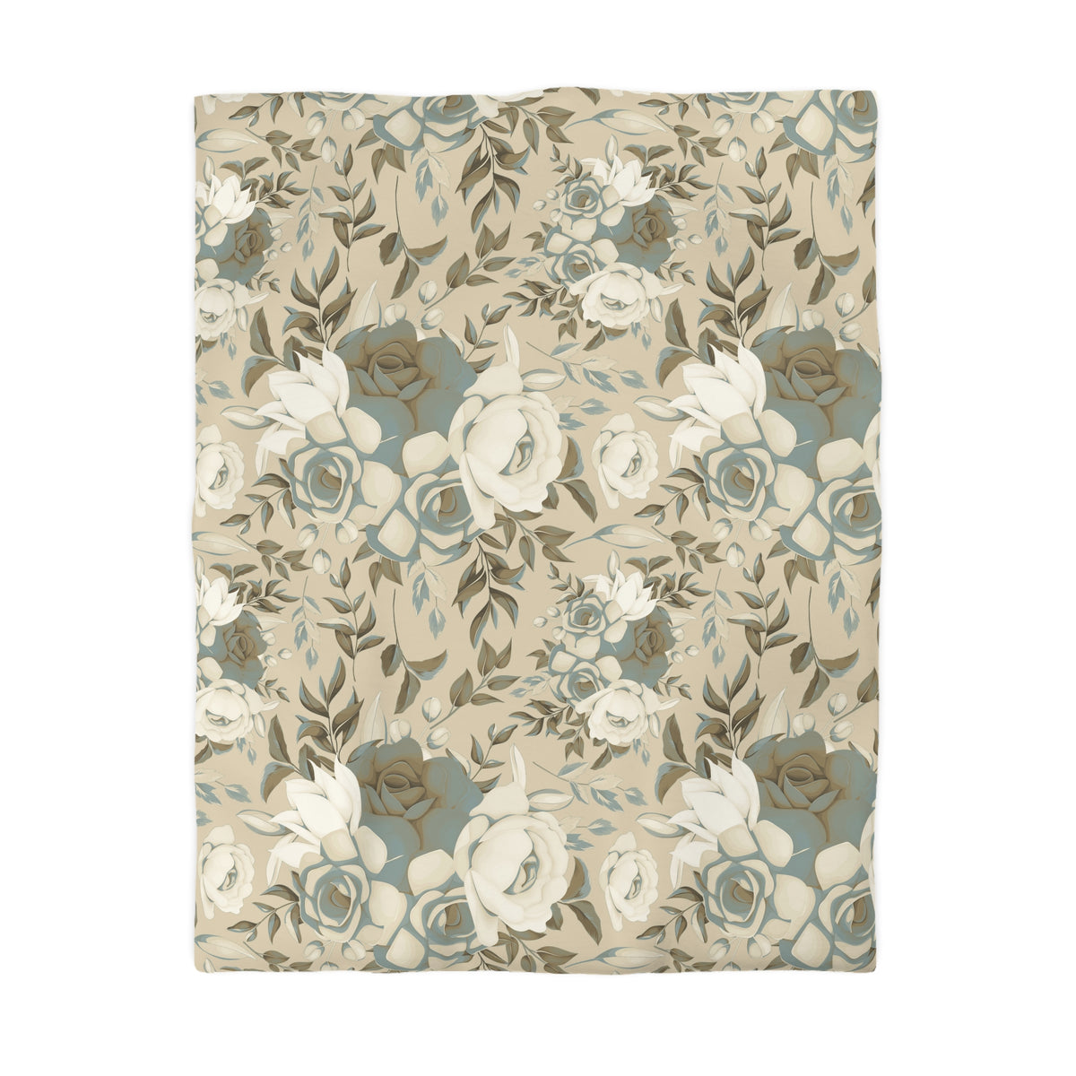 a square-shaped floral pattern with a repeating design of white and light brown flowers and leaves.
