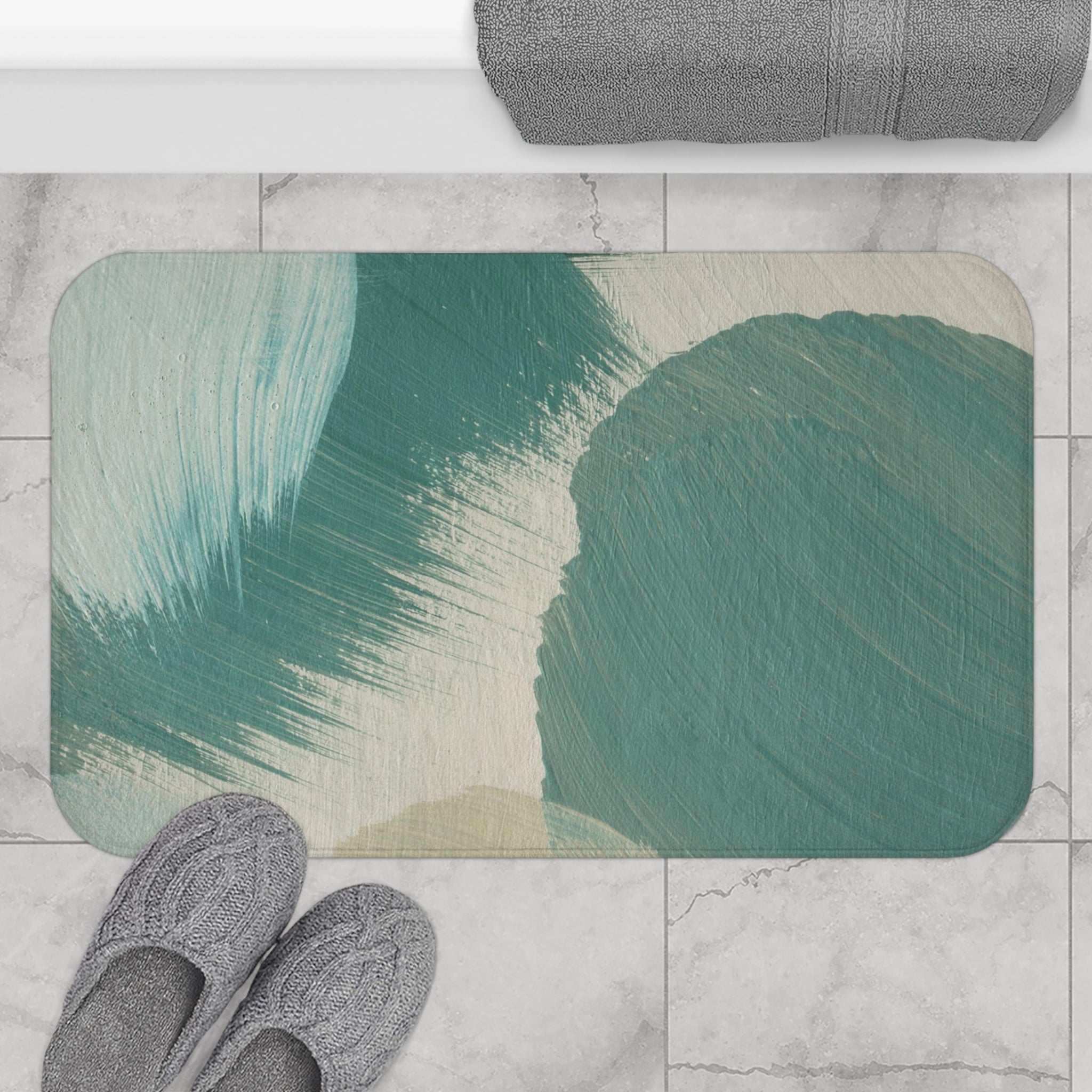 Abstract Bath Mat, Kitchen Mat | Sage Green, Beige Mat