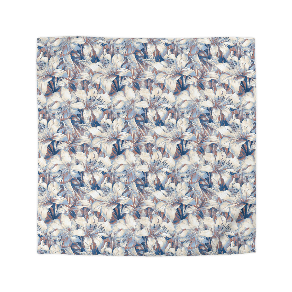 a square-shaped floral pattern with a repeating design of blue and white flowers.