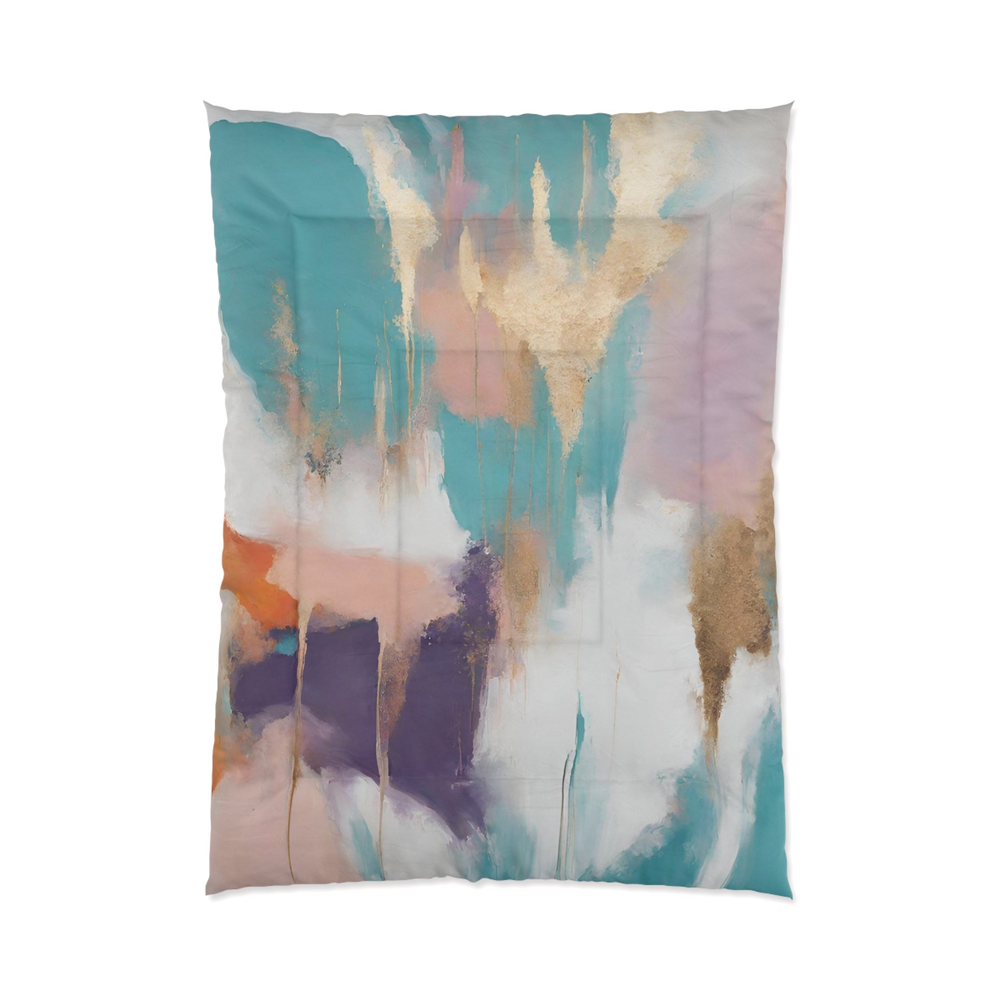 Abstract Comforter | Teal Blue, Purple, Orange, Gold