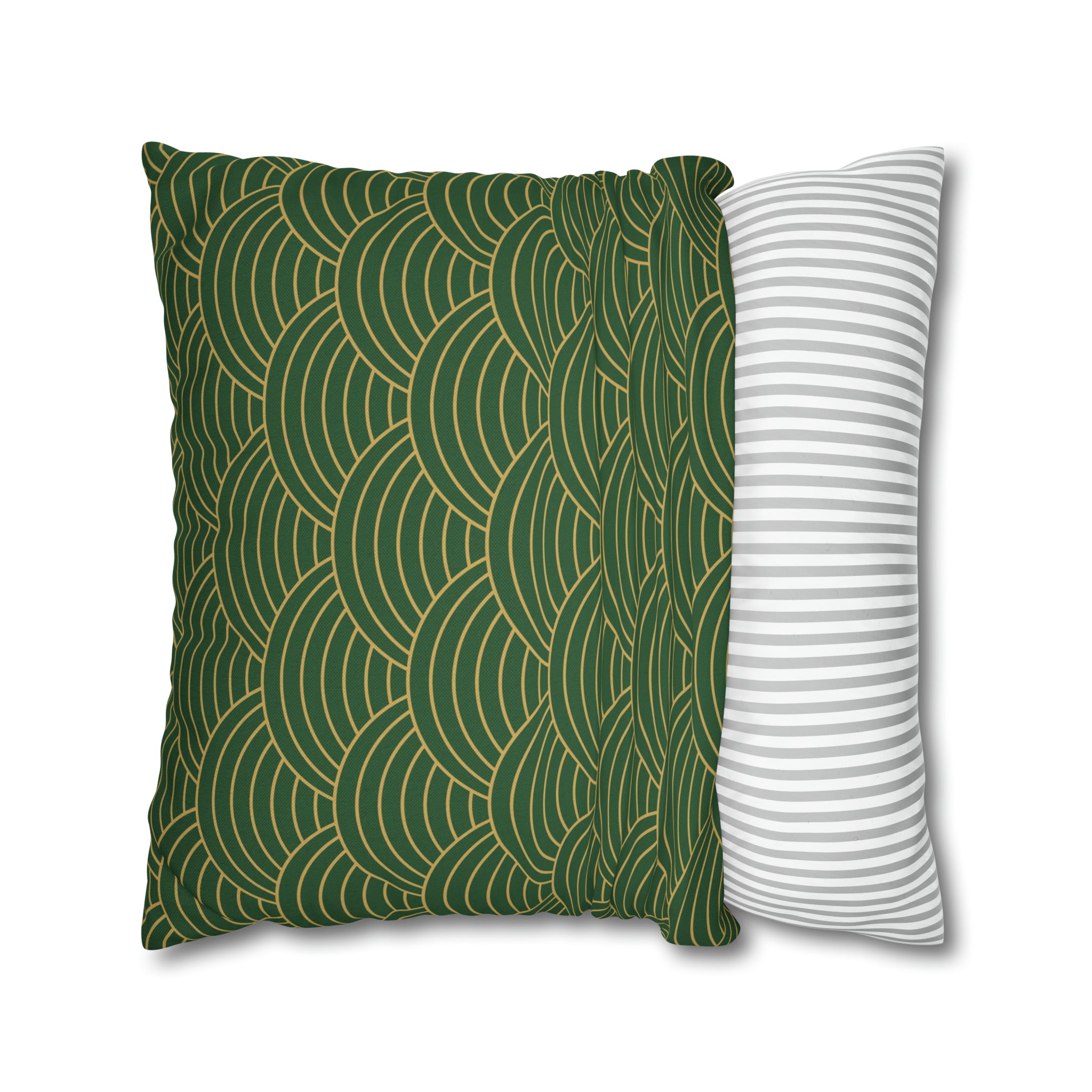 Retro Throw Pillow Cover | Art Deco, Green Gold Fan