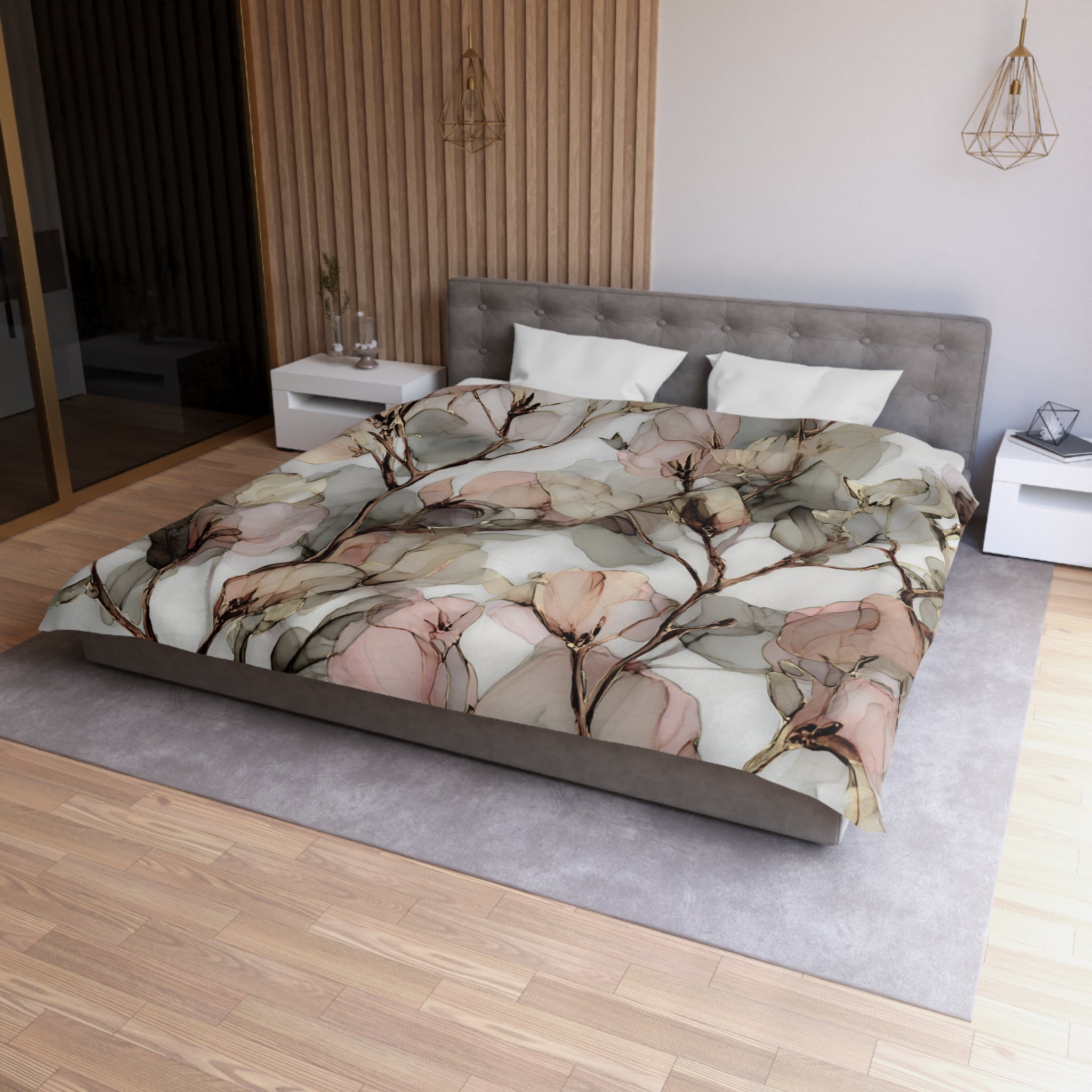 Floral Duvet, Pillow Cover | Pink Beige Bedroom Decor