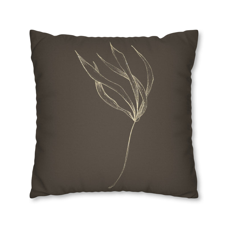 Floral Pillow Cover | Dark Brown Beige, Minimalist