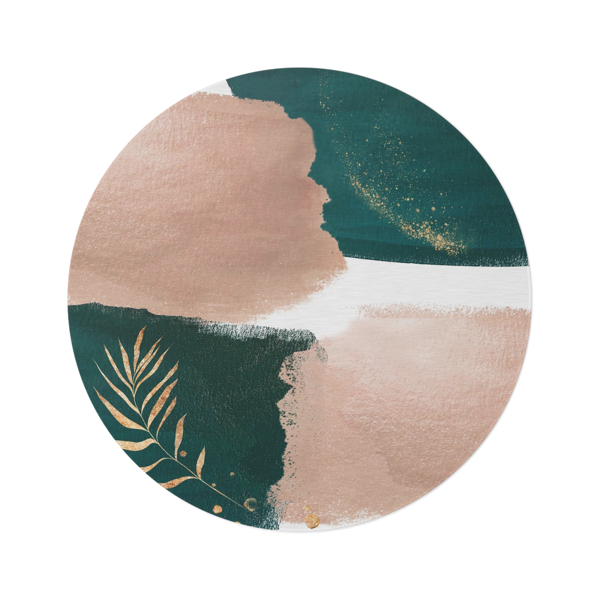 Abstract Boho Round Area Rug | Emerald Green, Beige Gold Floral