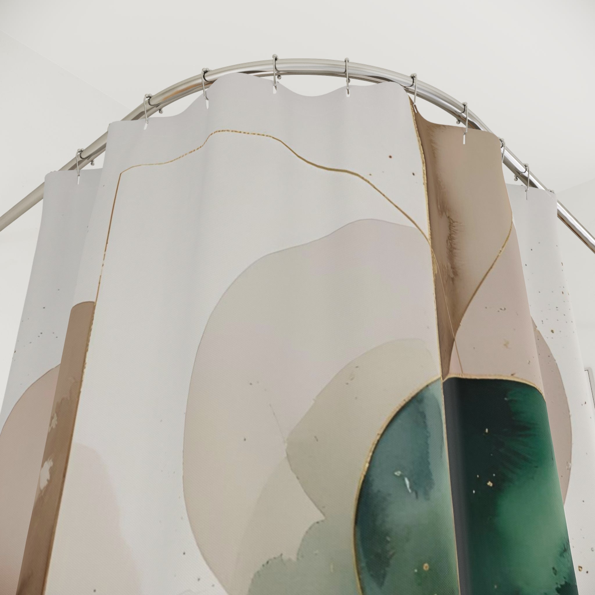 Shower Curtain | Abstract Green Beige Pink, White Muted Gold
