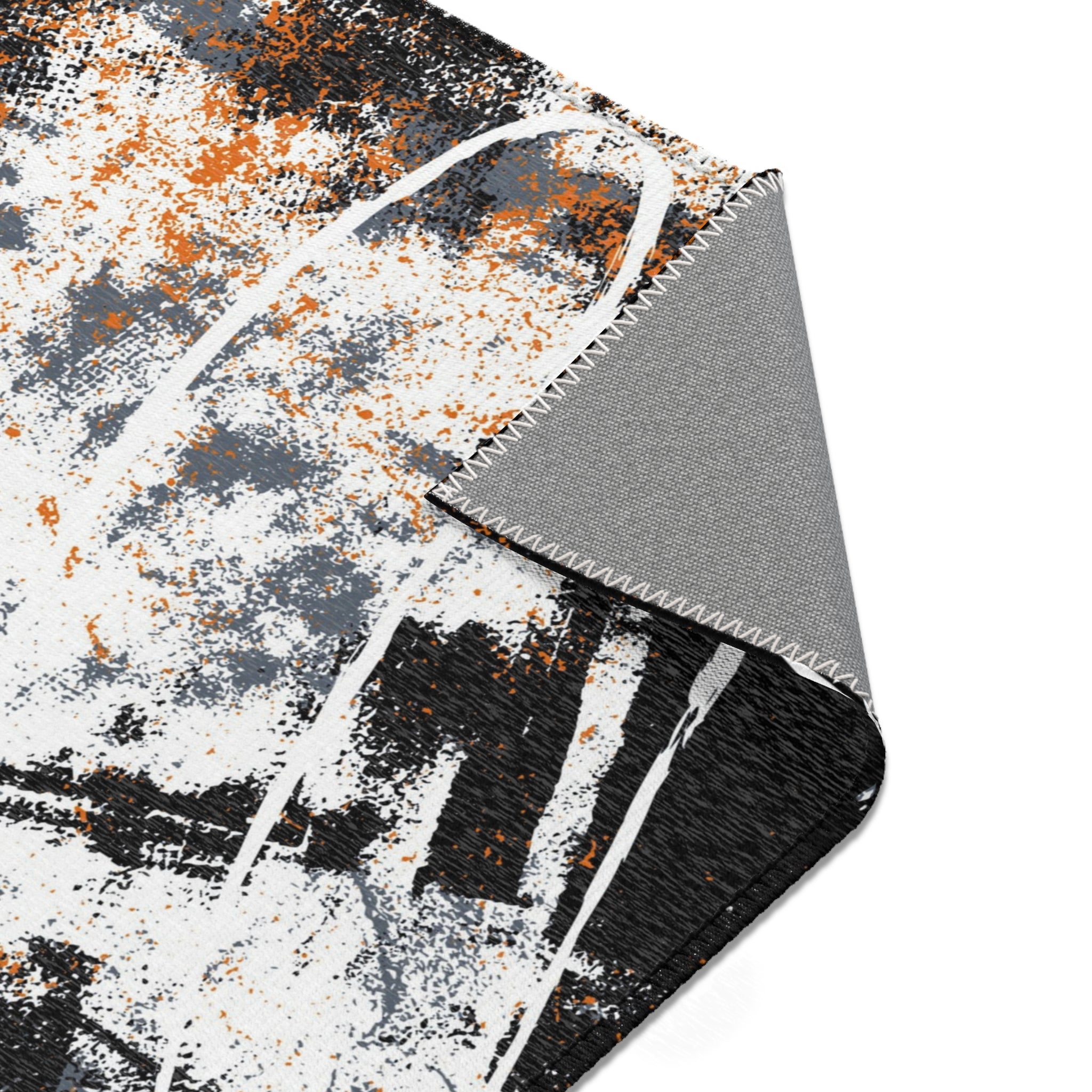 Abstract Boho Area Rug | Black, White Orange Minimalist