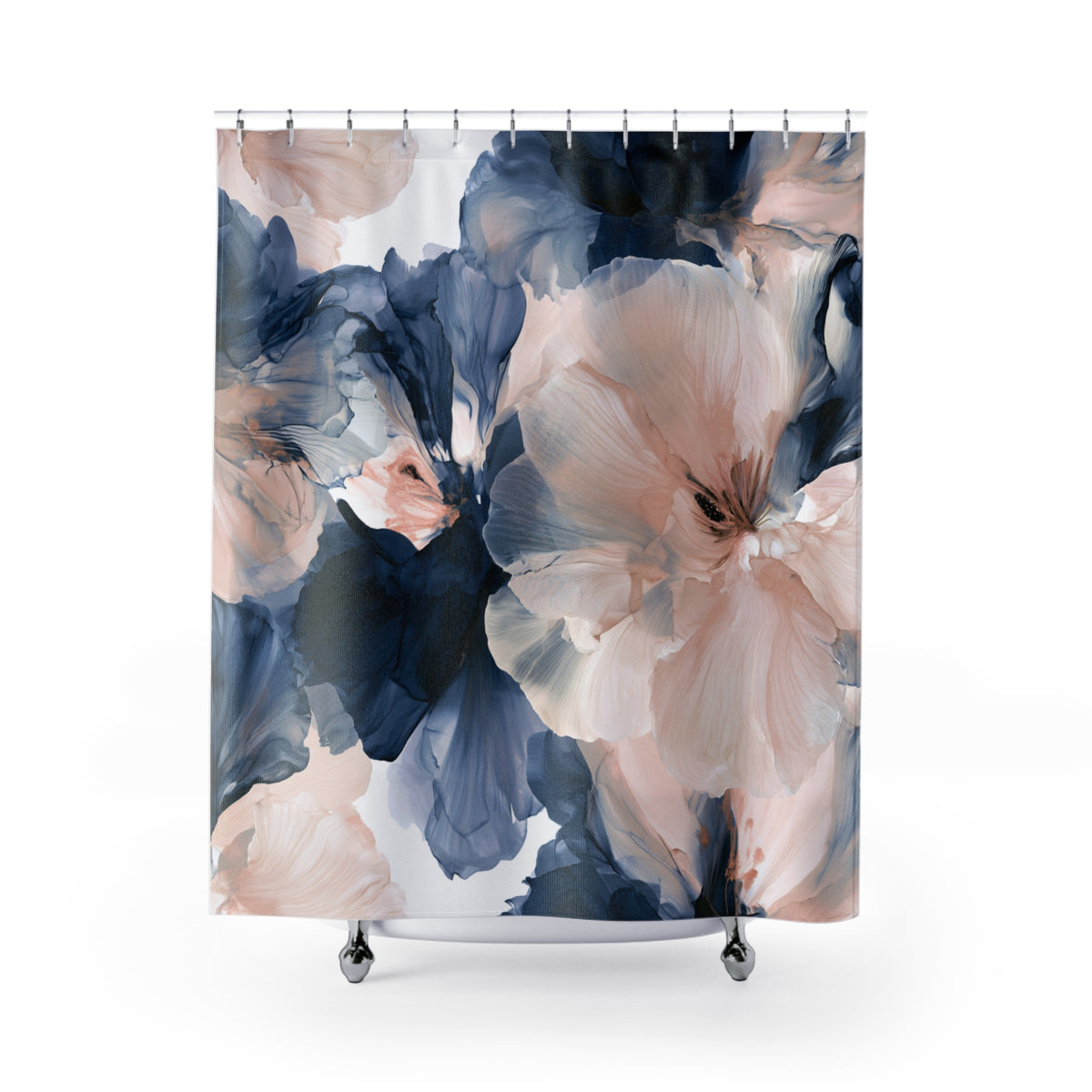 a shower curtain with flowers painted on it