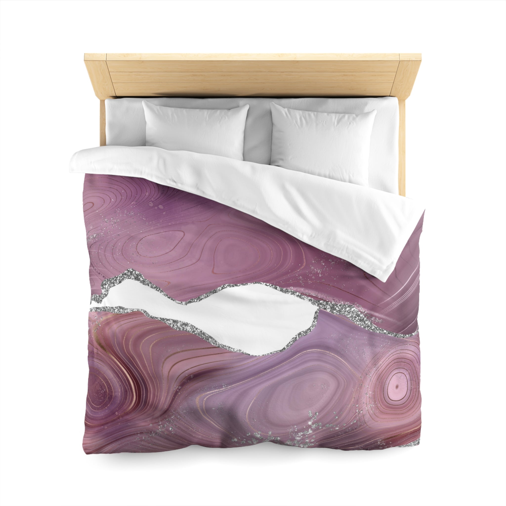 Abstract Duvet Cover | Mauve Pink, White Silver | Bedding Sets