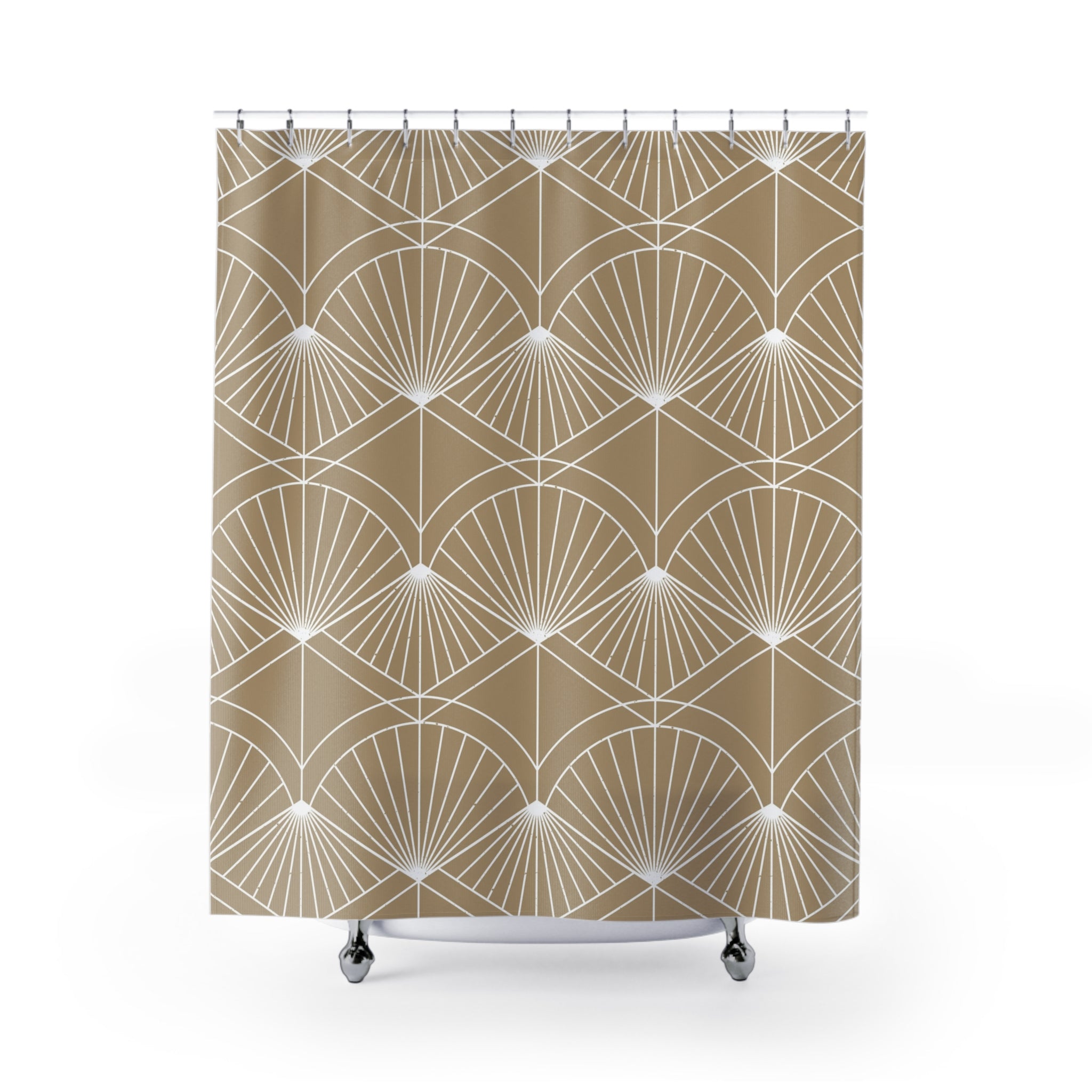 Art Deco Shower Curtain | Geometric Fan, Caramel Beige Bath Curtain