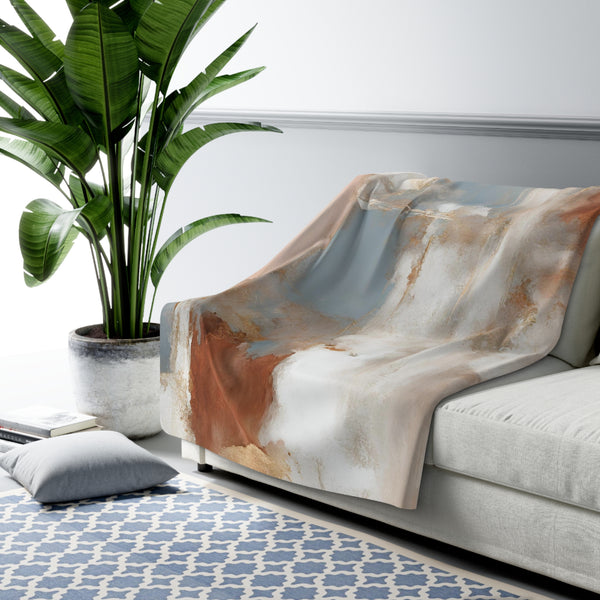 Abstract Boho Couch Throw Blanket | Beige Rust,  blue White