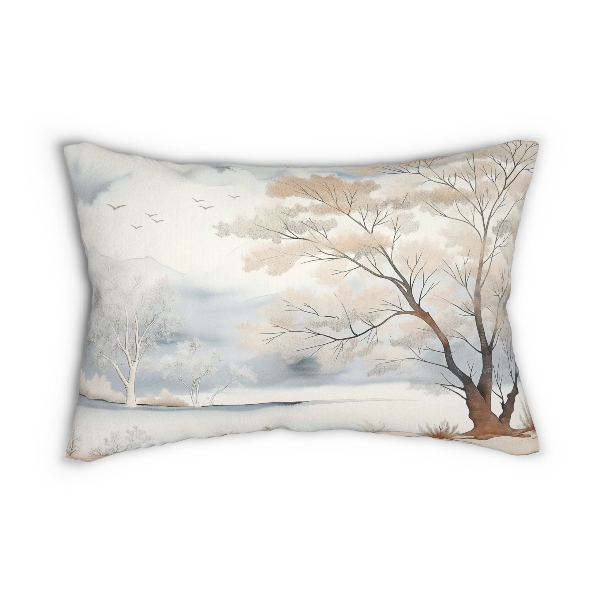 Nature Lumbar Pillow | Ivory Blue Brown Tree