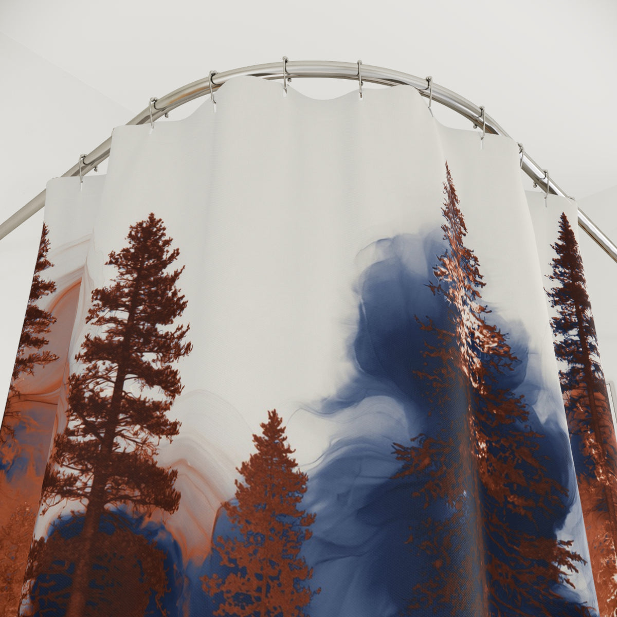Navy Terracotta Ink Forest Shower Curtain, Bath Curtain 71x74