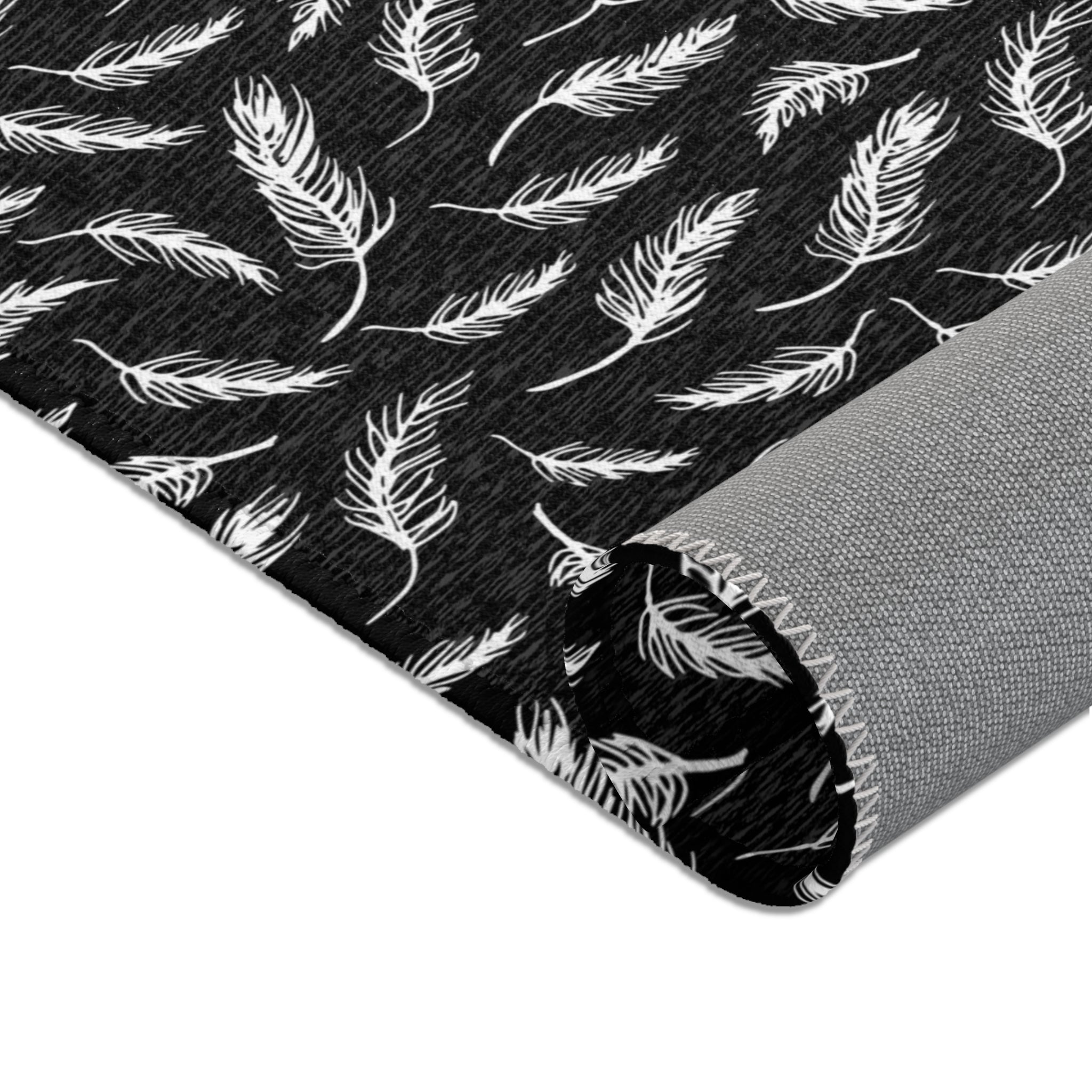 Abstract LeavesbArea Rug | Modern Black White Floral