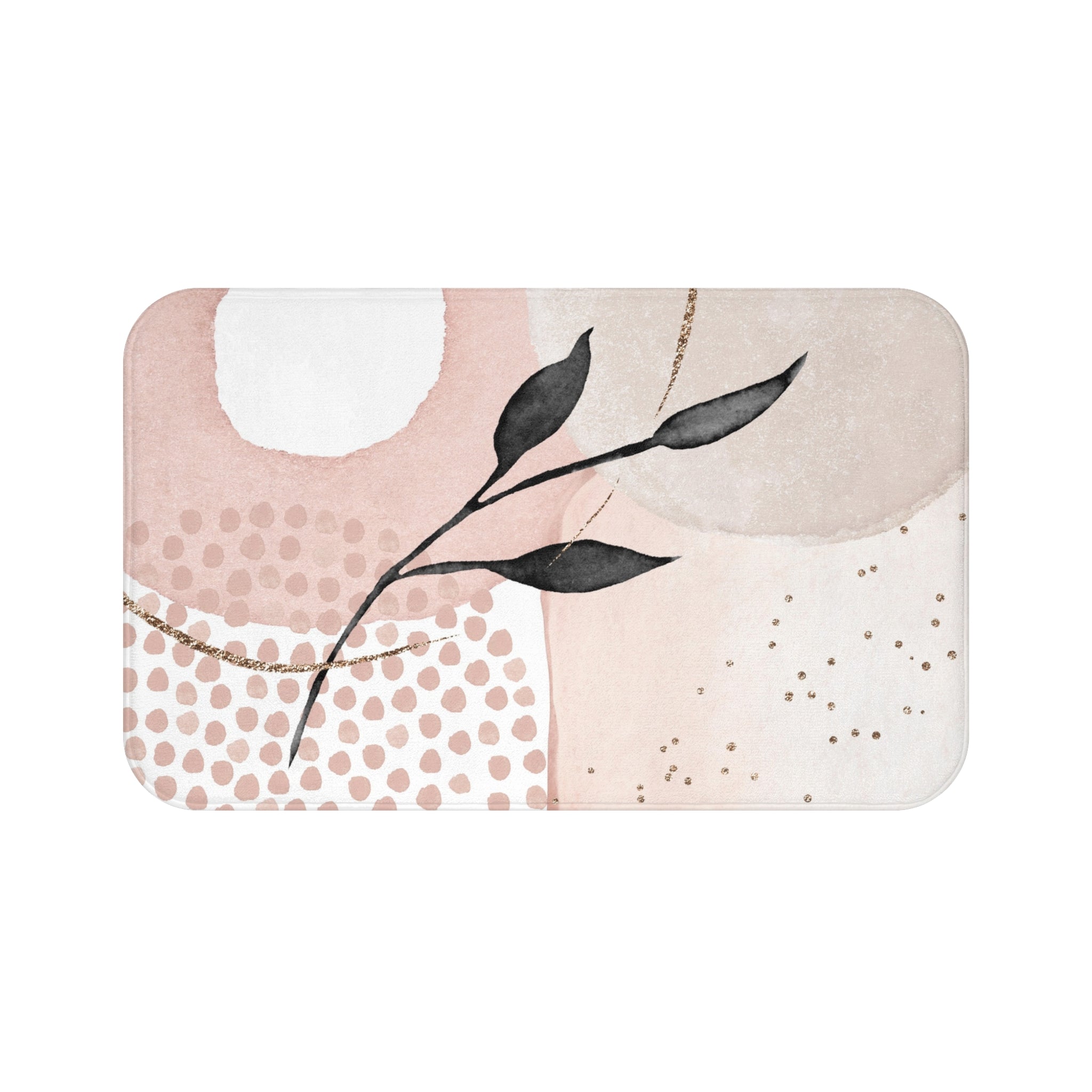 Abstract Boho Bath, Kitchen Mat | Blush Pink, Grey Black Leaf