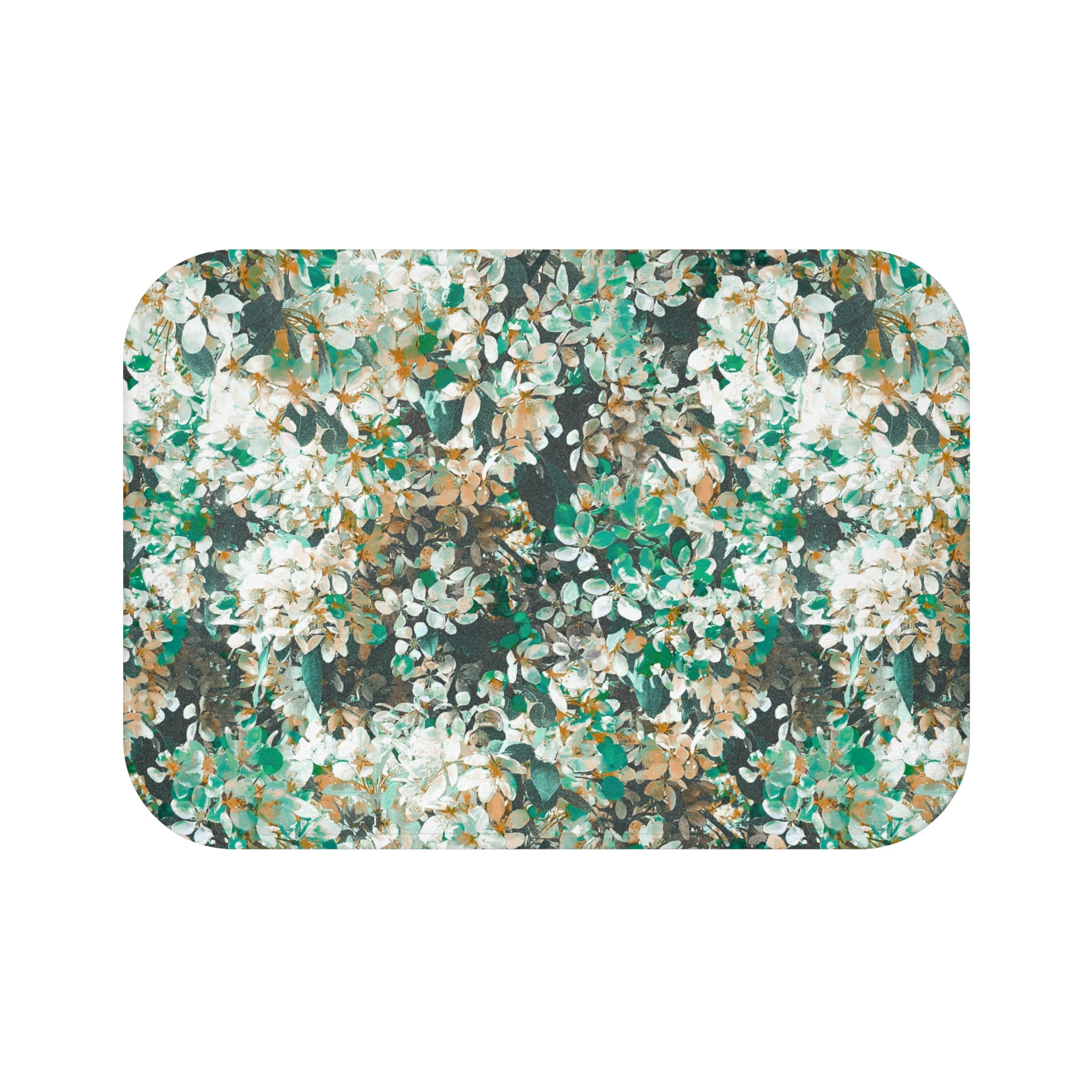 Floral Bath Mat | Green Beige White Kitchen Mat
