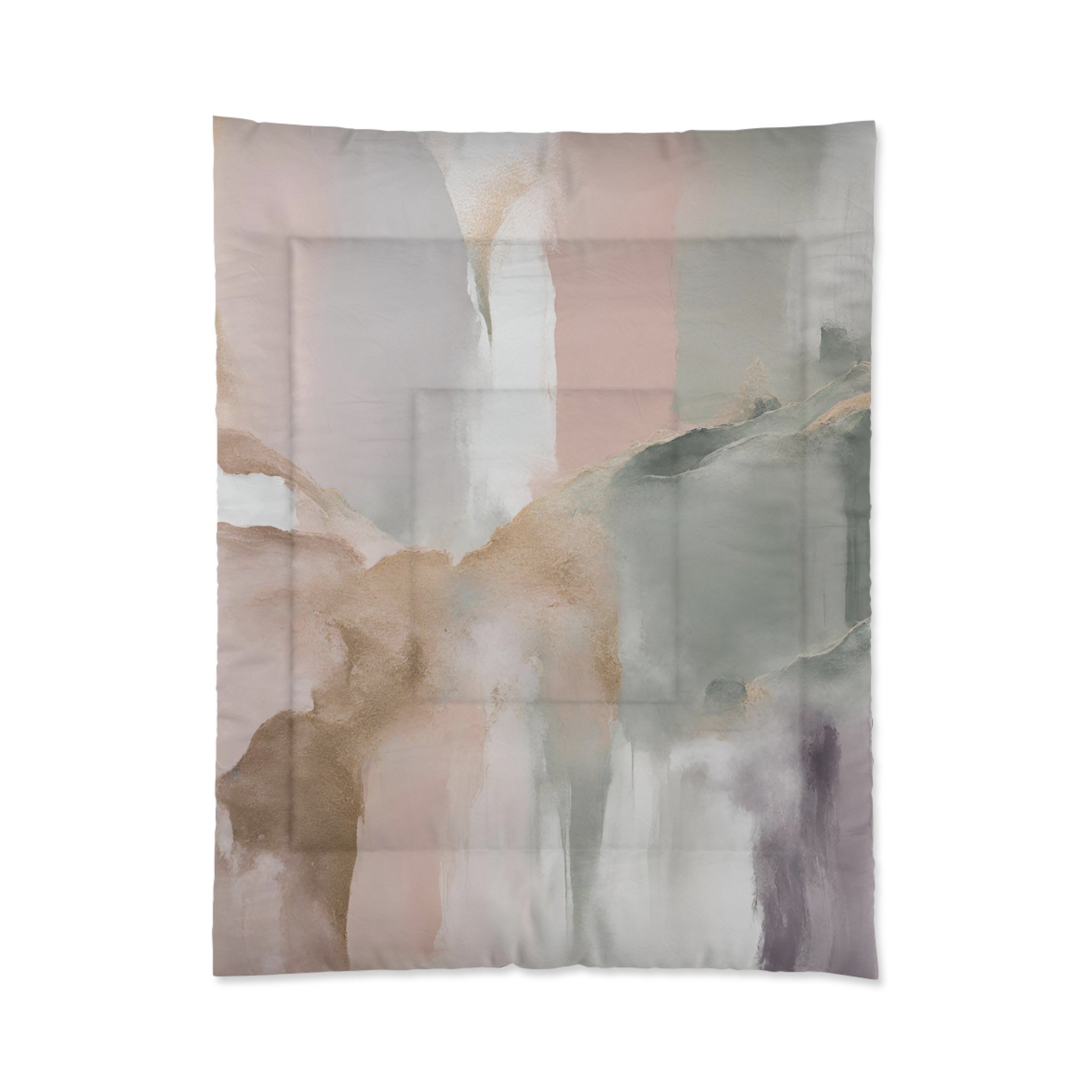 Abstract Ombre Comforter | Blush Pink, Sage Green, Muted Gold Beige