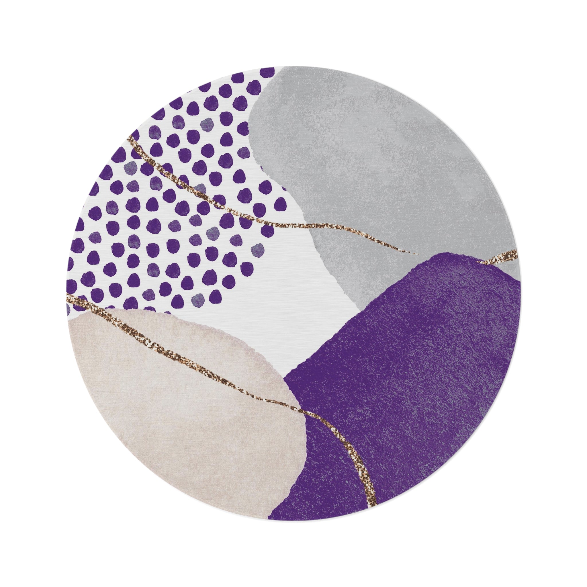 Round Boho Area Rug | Modern Grey, Lilac Purple Beige, Textured