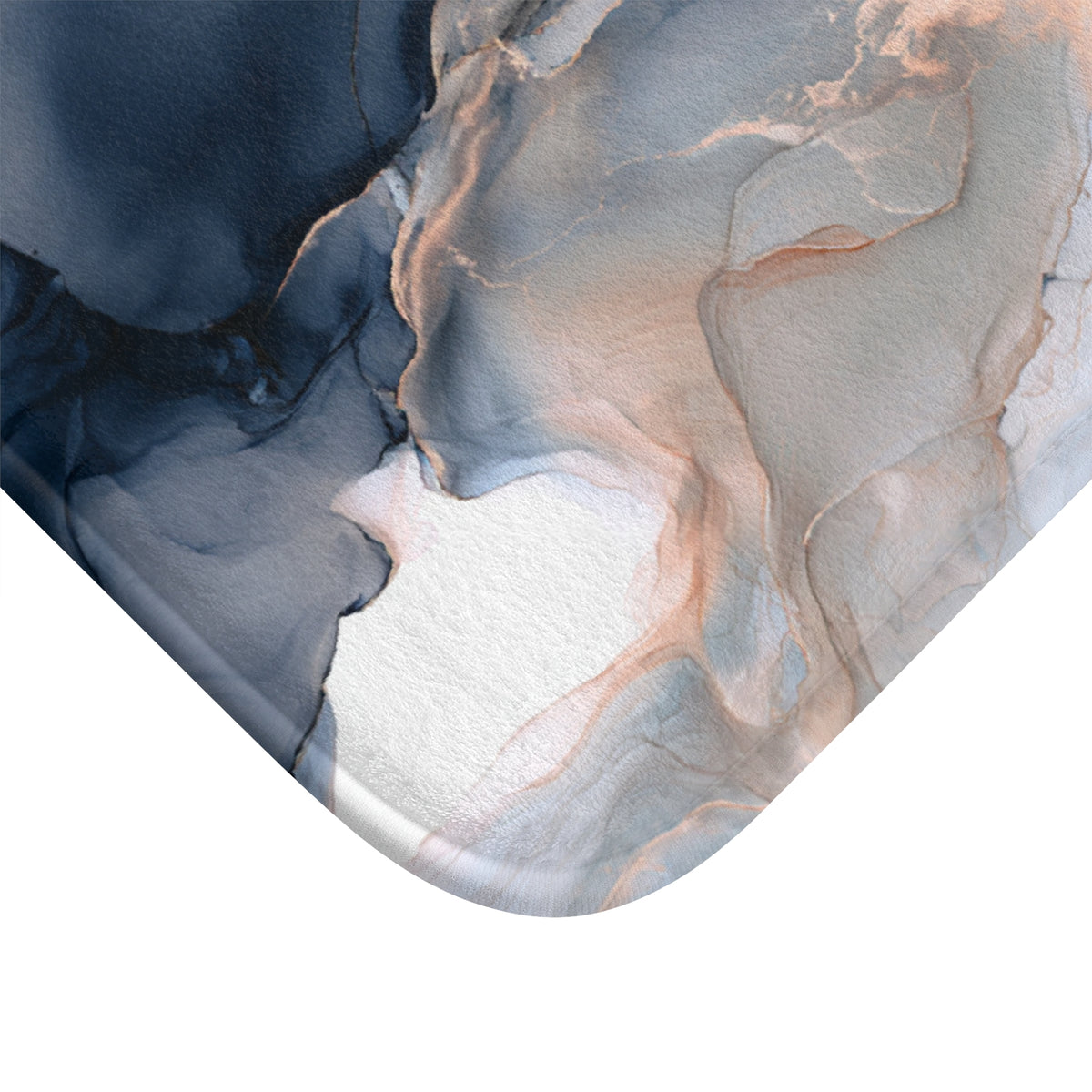 a marble-like abstract pattern with swirling, fluid shapes in shades of blue, gray, and peach.