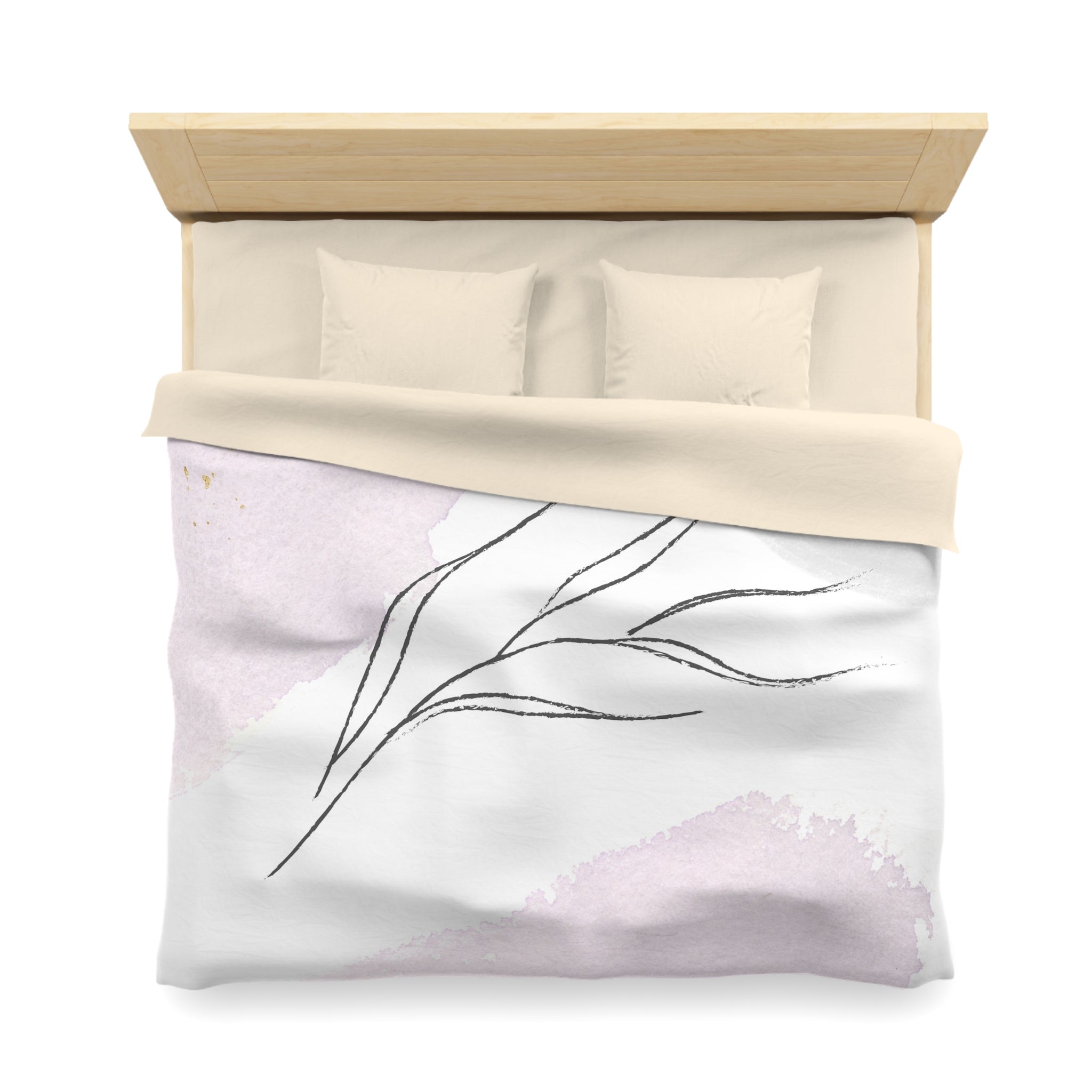 Abstract Duvet Cover | Pastel Blush Pink, Black Line Art