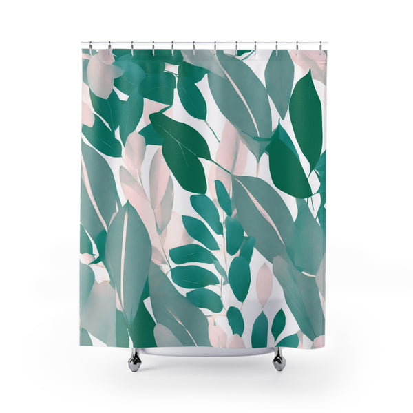 Boho Shower Curtain | Floral Sage Green, Blush Pink