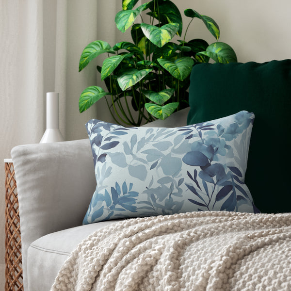 Boho Lumbar Pillow | Floral Pale Navy Blue, Eucalyptus Leaves