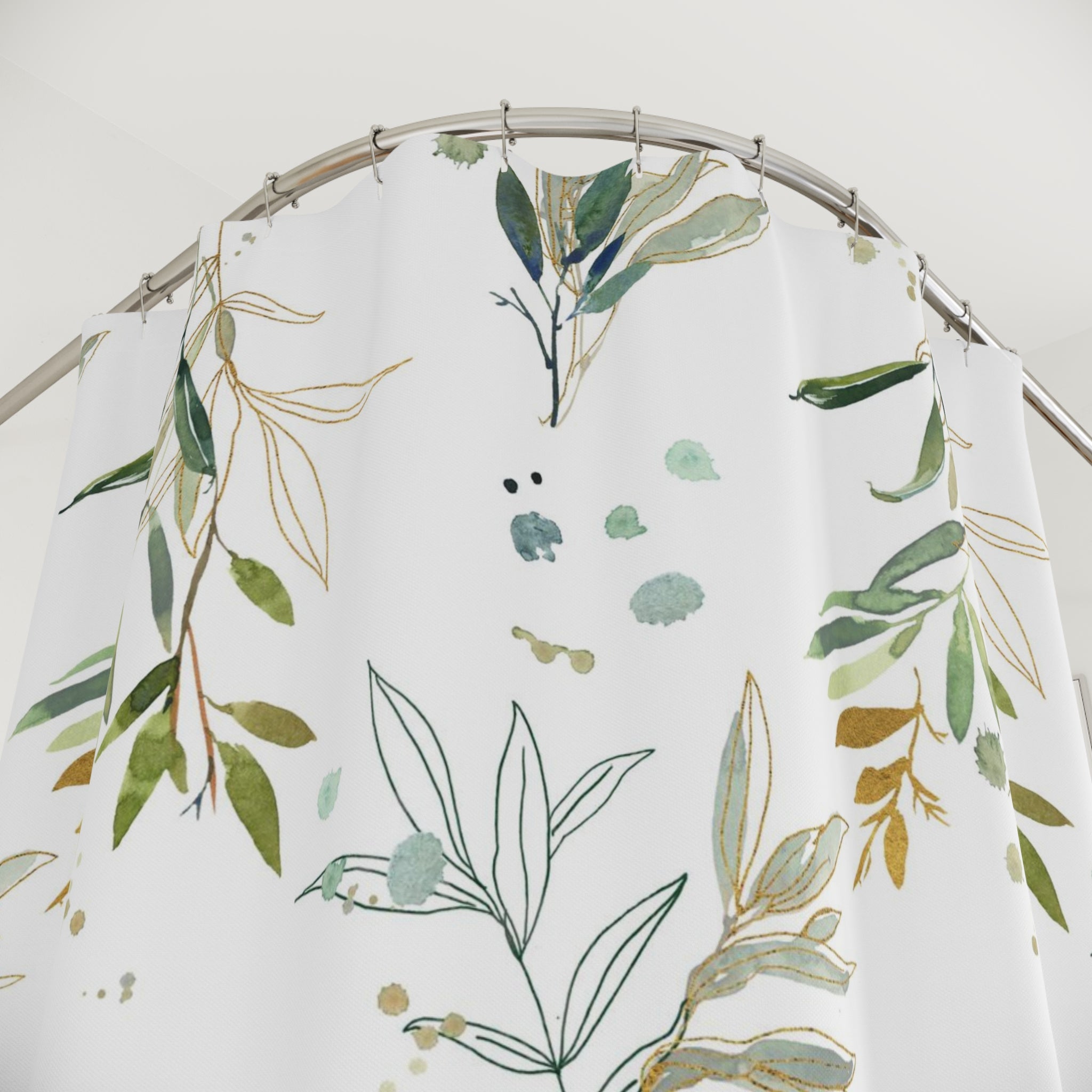 Boho Shower Curtain | Green White Beige Watercolor