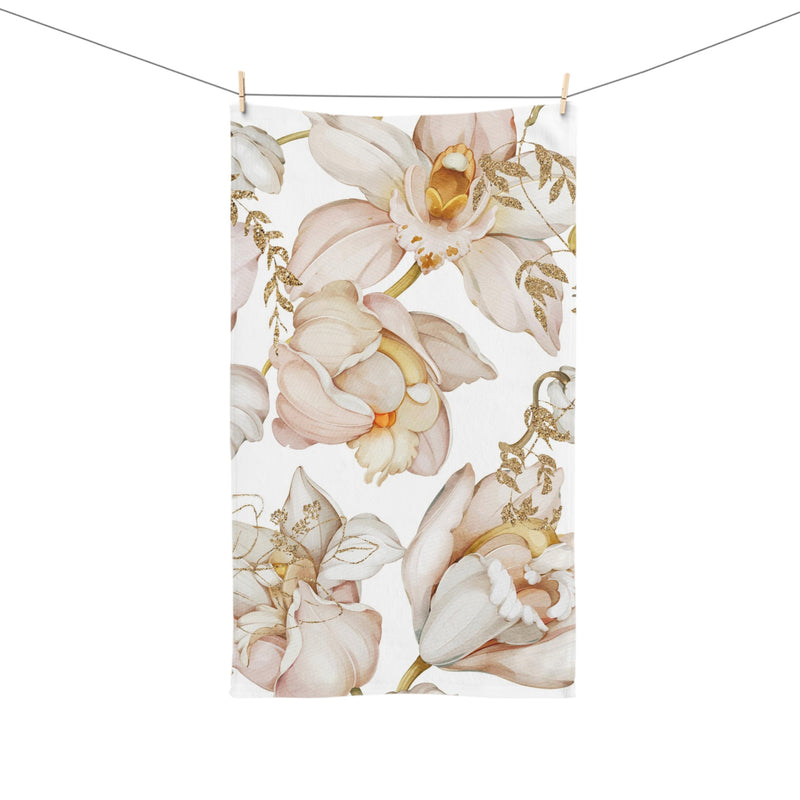 Boho Floral Kitchen, Bath Hand Towel | White Blush Pink Orchids