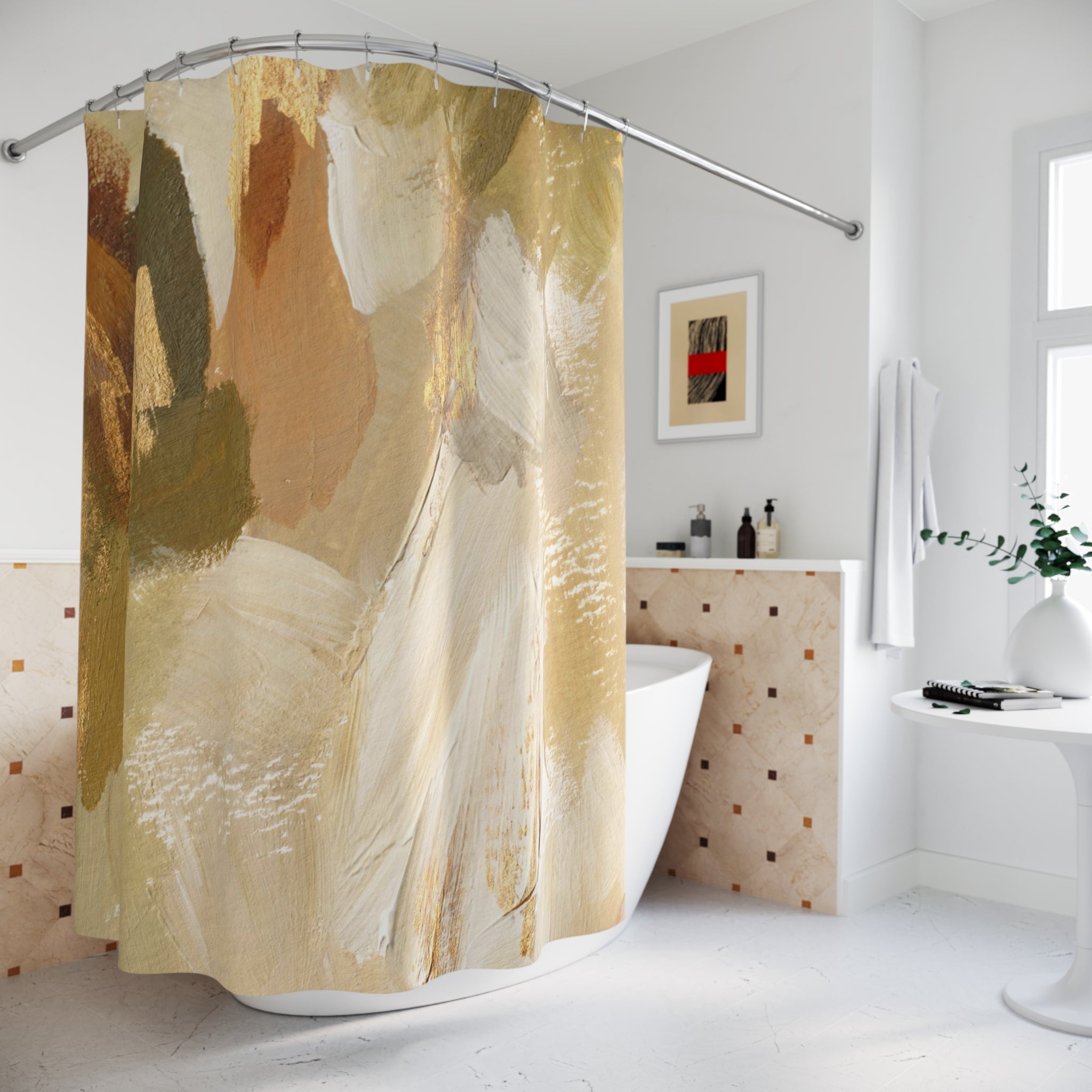 Abstract Watercolor Shower Curtain | Beige Neutral  Bathroom Decor