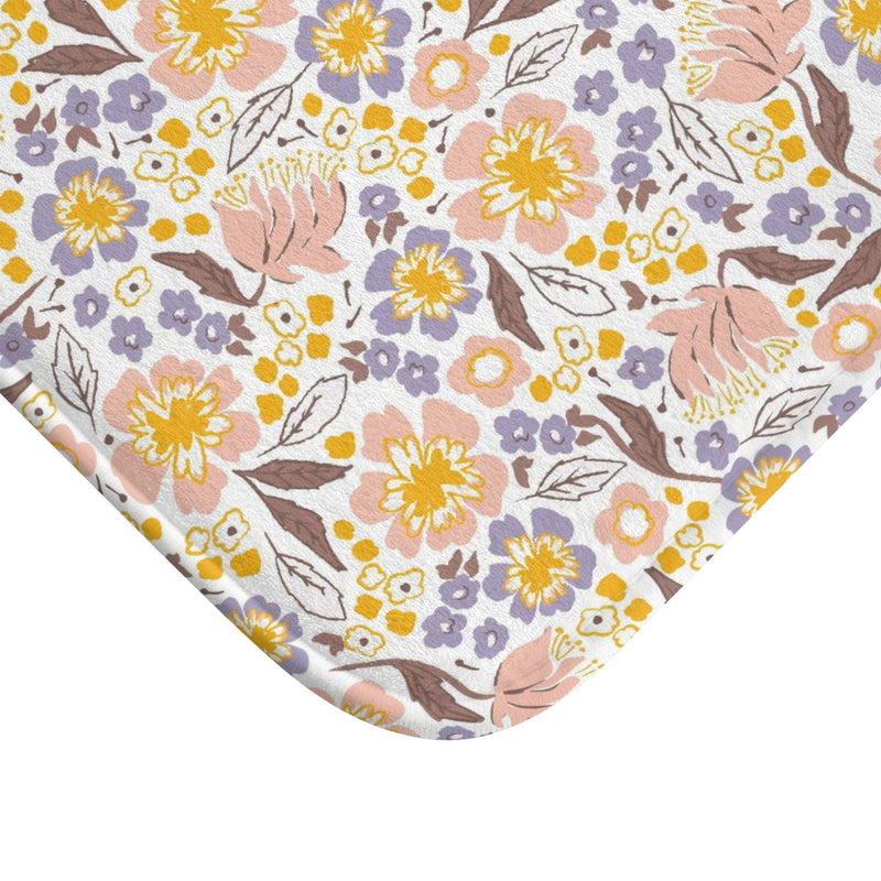 Floral Boho Bath, Kitchen Mat, Rug | White Blush Pink Lavender Yellow