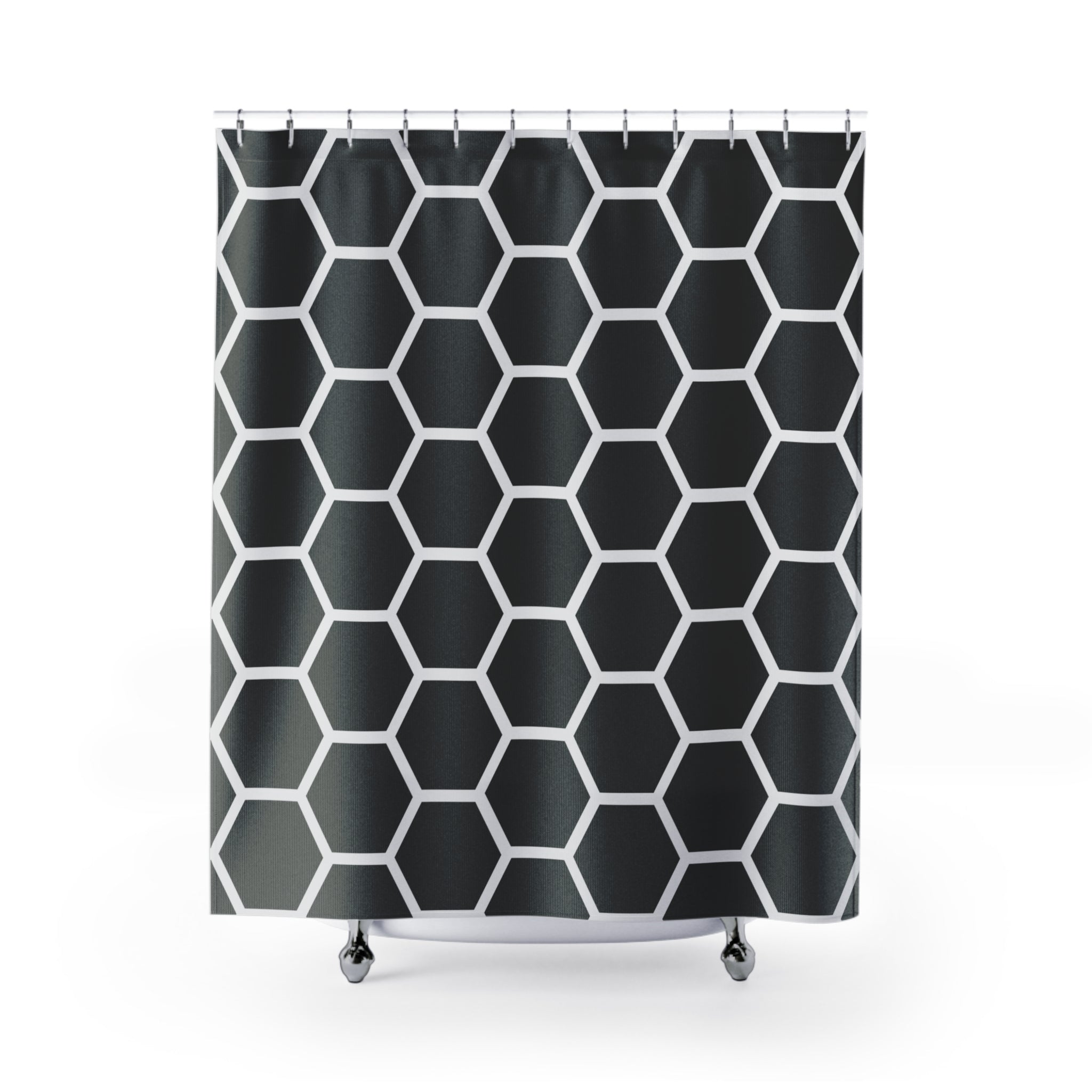 a black and white shower curtain