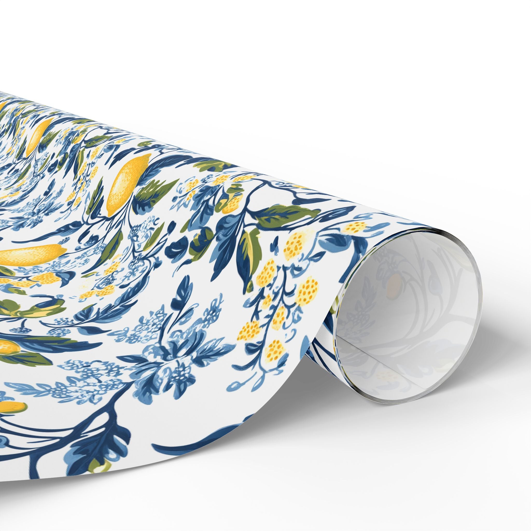 Lemon Wrapping Paper | Mediterranean Floral Gift Wrap for the Holidays, Birthdays
