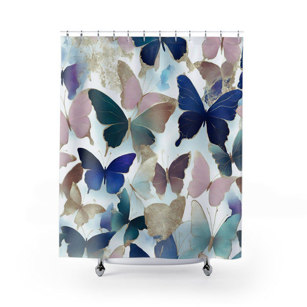 Boho Butterflies Shower Curtain | Teal Green, Blue Pink, Colorful
