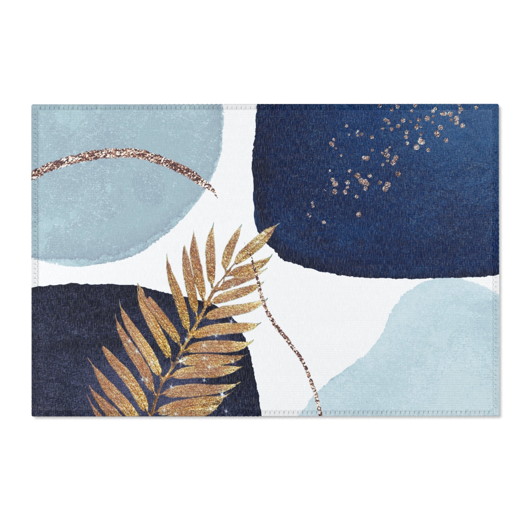 Abstract Area Rug | Navy, Sky  Blue, White Muted Gold Beige