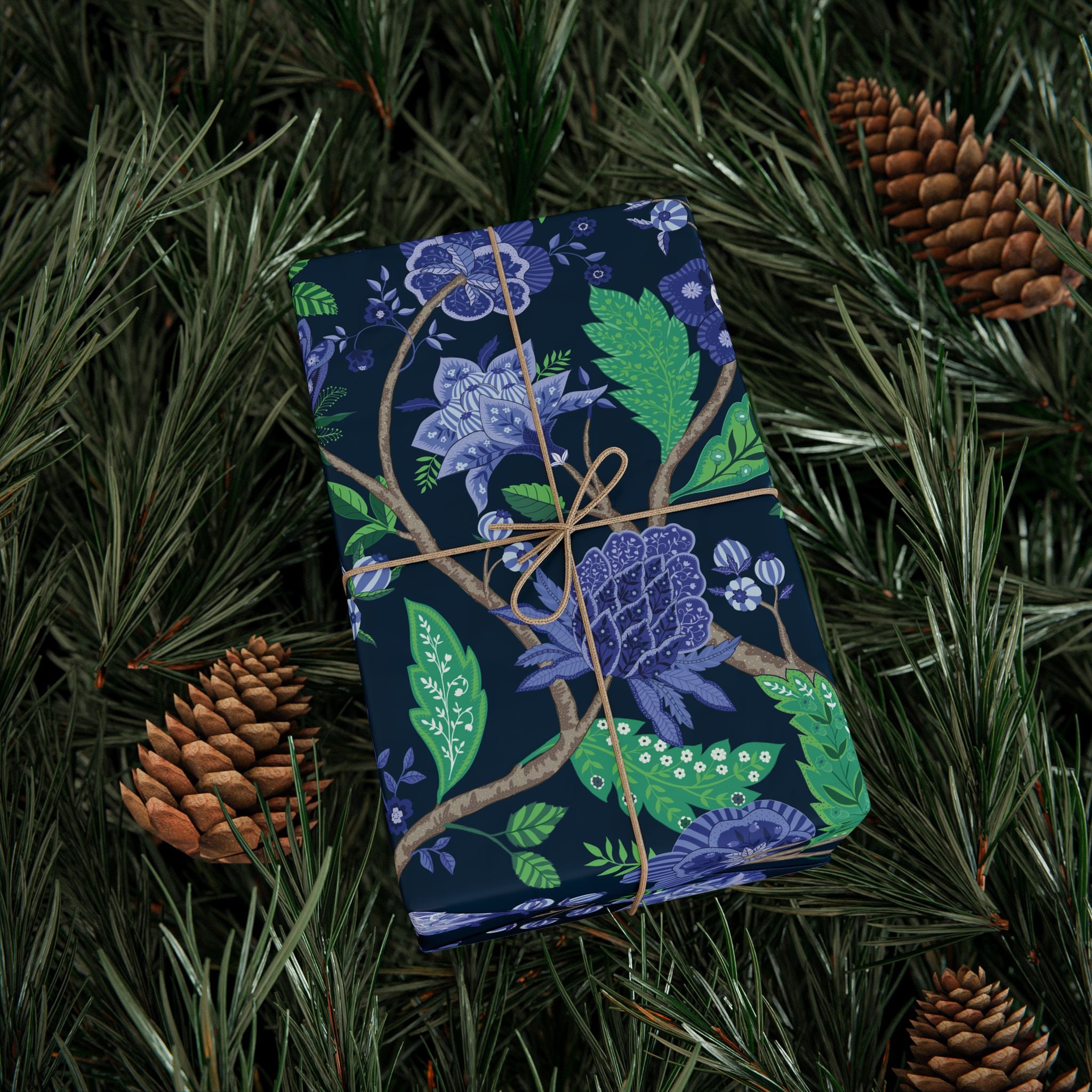 Wrapping Paper | Blue Green Floral Gift Wrap for the Holidays, Birthdays